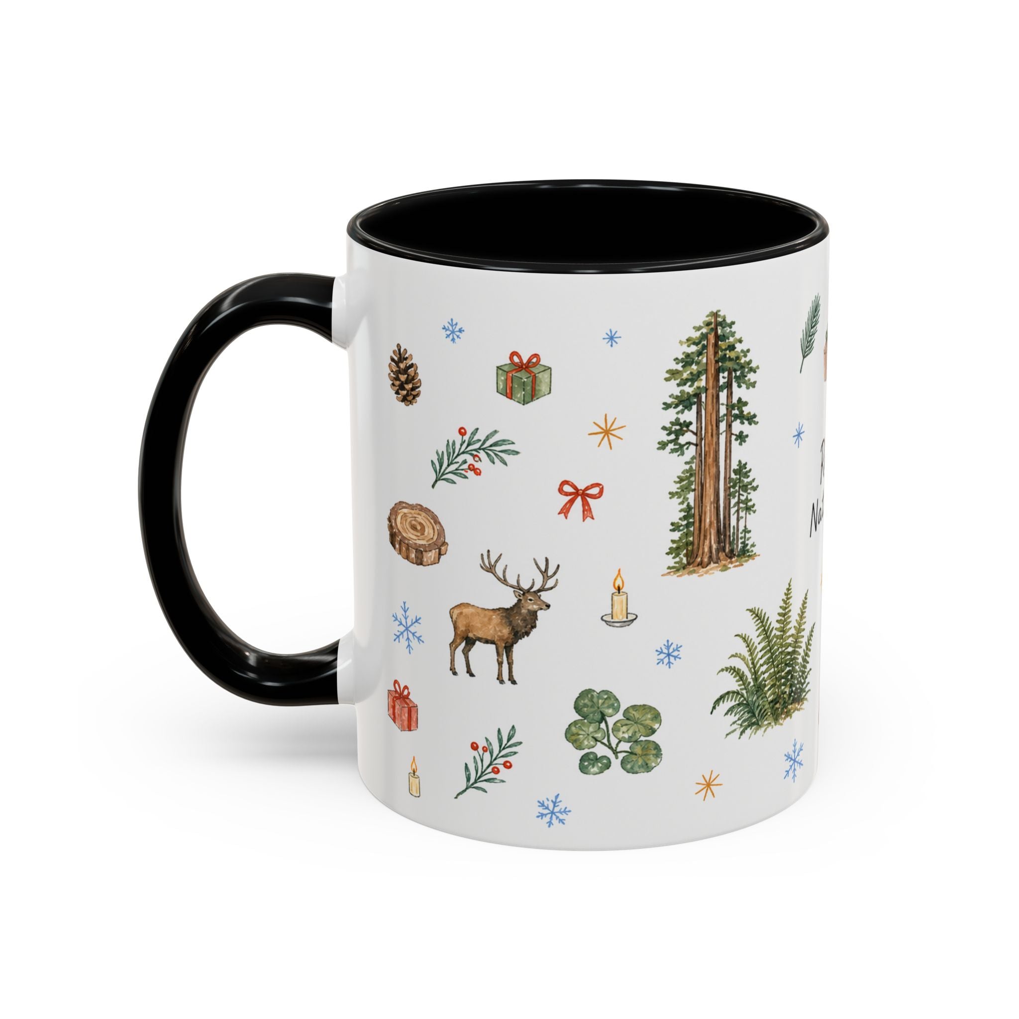 Redwood National Park Christmas Mug | Watercolor Travel Souvenir | Holiday Gift | Accent Ceramic Coffee Cup 11oz 15oz