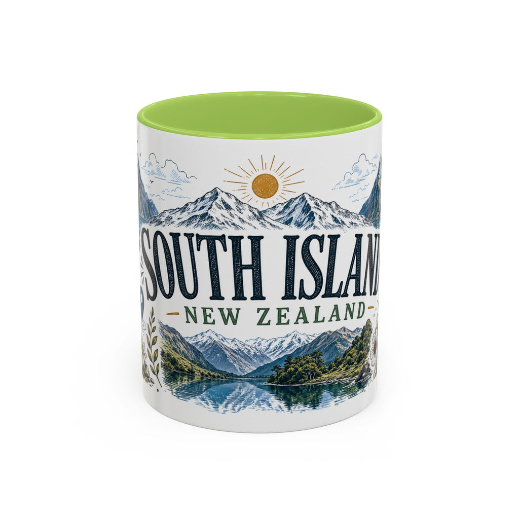 New Zealand South Island Coffee Mug | Travel Destination Souvenir Gift | Accent Color Ceramic 11oz 15oz