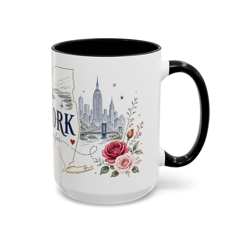 New York State Map Mug | Botanical Rose Accents, Long Distance Friendship Gift