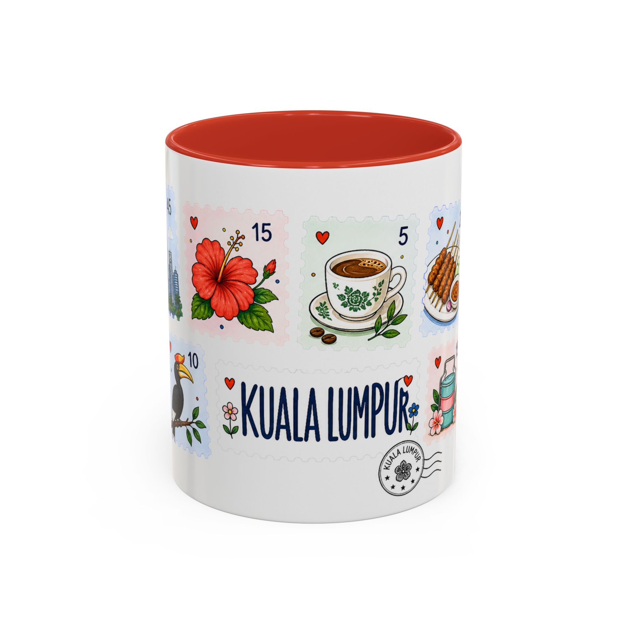 Kuala Lumpur Coffee Mug | Postage Stamp Collage Mug | Travel Souvenir Accent Cup 11oz 15oz