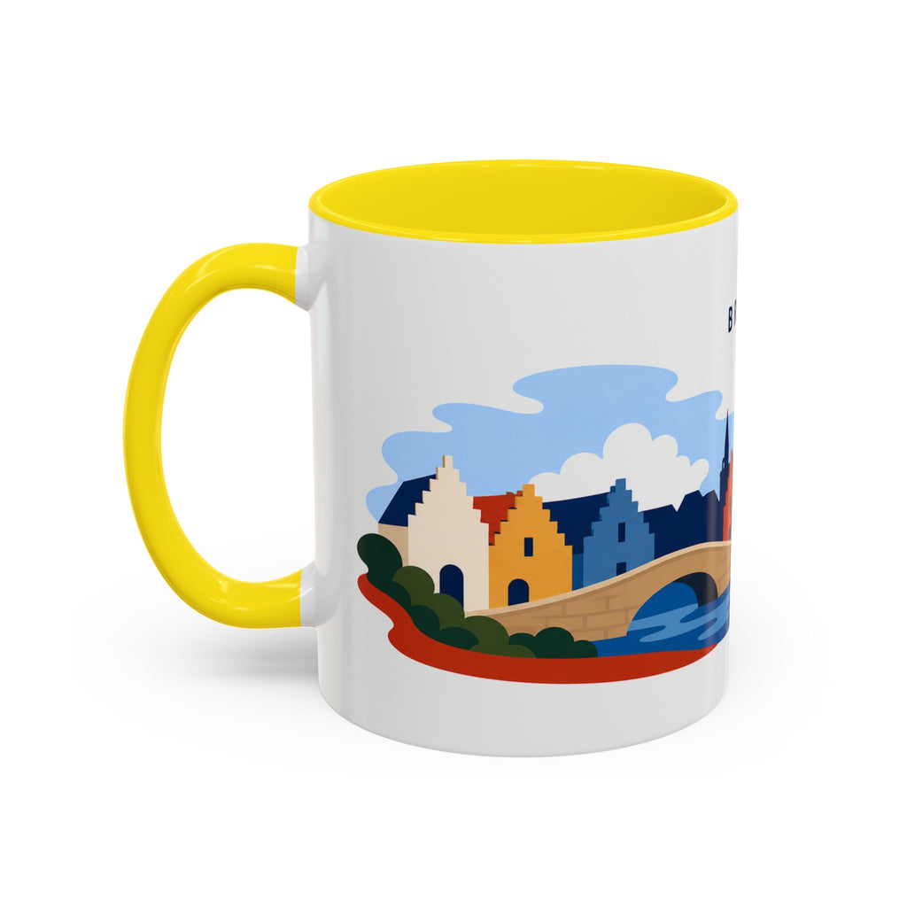 Bruges Coffee Mug | Travel Destination Souvenir Gift | Accent Color Ceramic 11oz 15oz