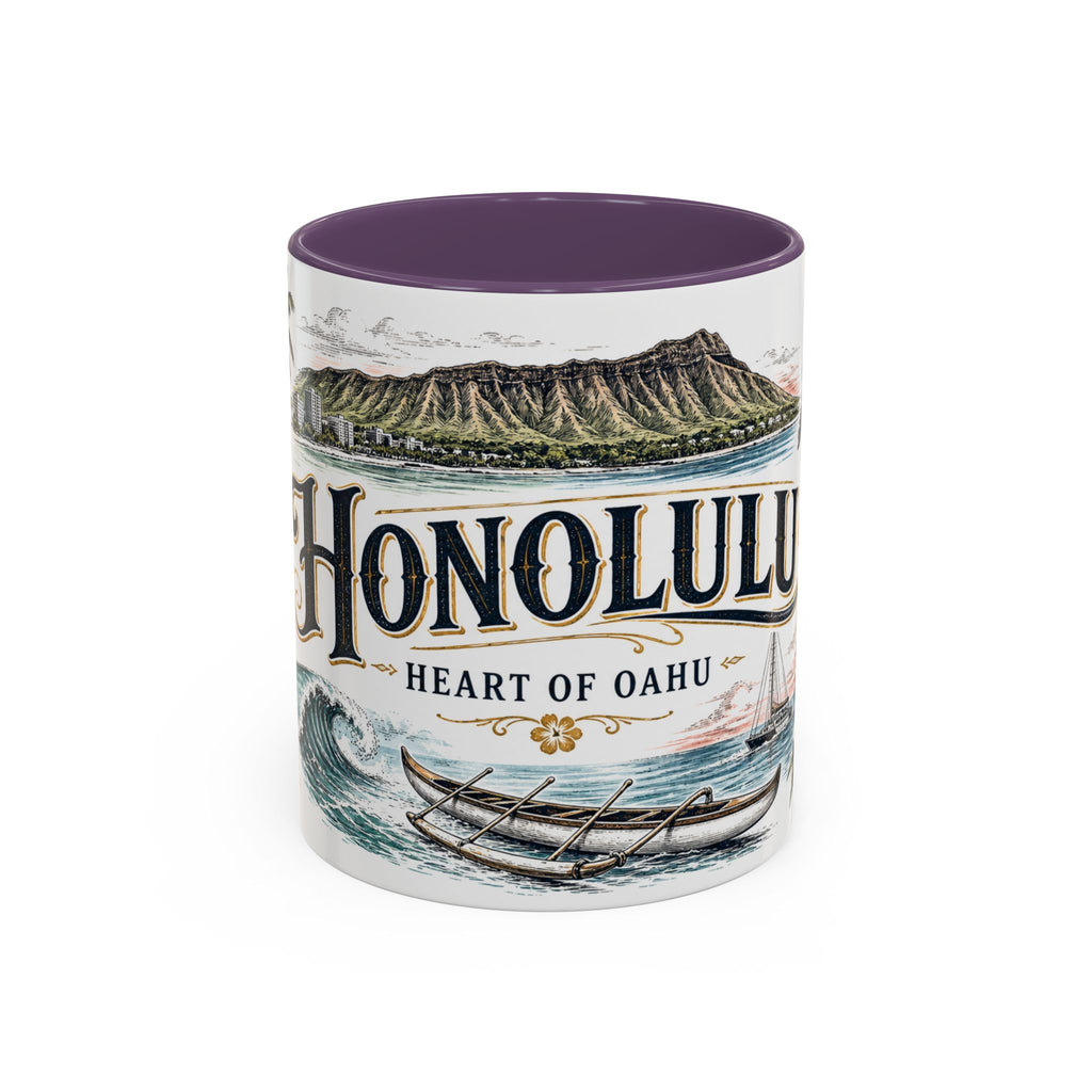 Honolulu Coffee Mug | United States Travel Souvenir | Vintage Illustrated City Gift | 11 oz 15 oz Accent Mug