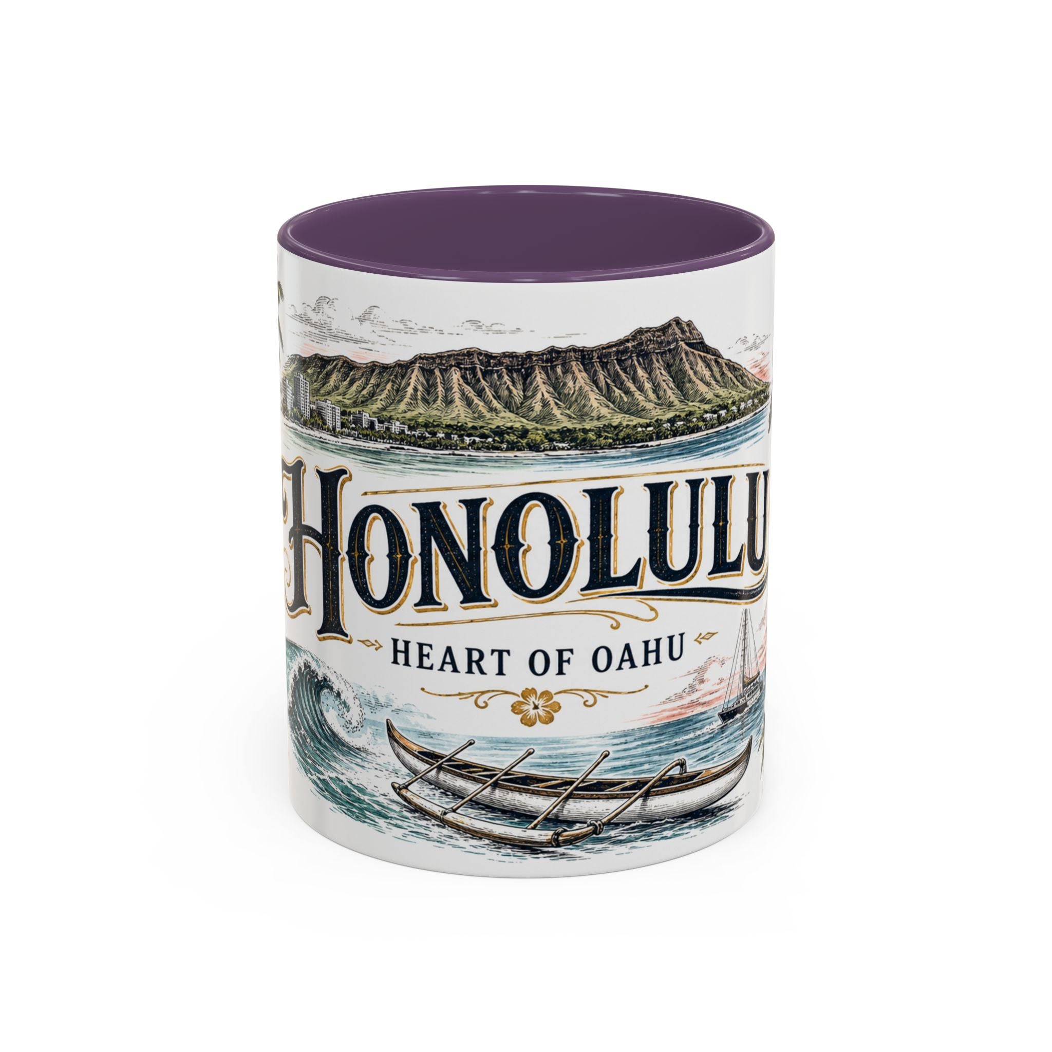 Honolulu Coffee Mug | United States Travel Souvenir | Vintage Illustrated City Gift | 11 oz 15 oz Accent Mug