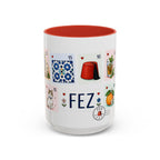 Fez Coffee Mug | Postage Stamp Collage Mug | Travel Souvenir Accent Cup 11oz 15oz