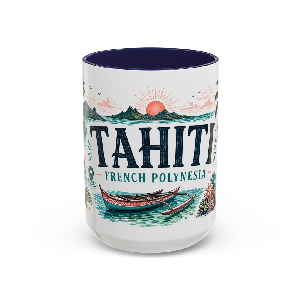 Tahiti Coffee Mug | Travel Destination Souvenir Gift | Accent Color Ceramic 11oz 15oz