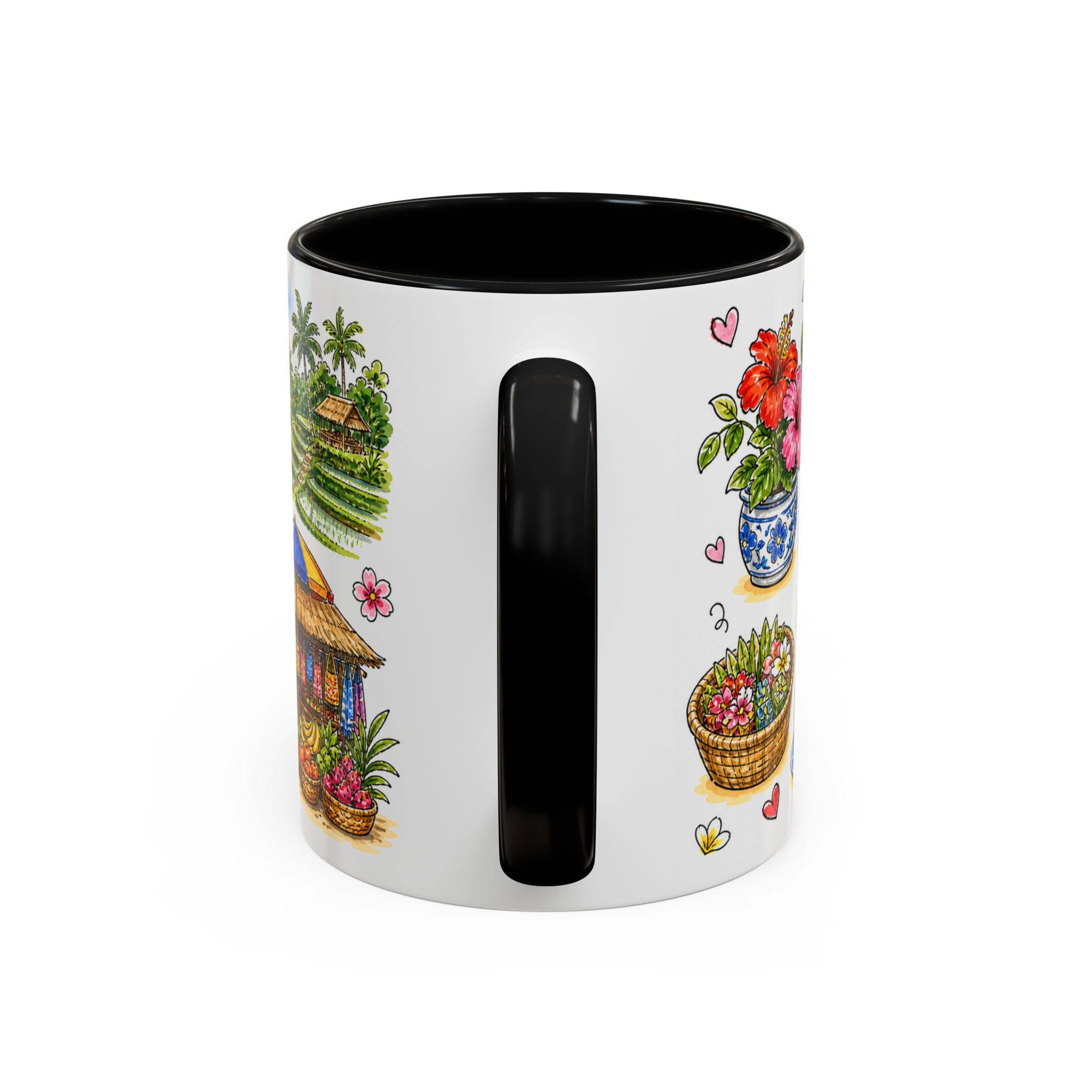 Ubud Illustrated Travel Mug | City Souvenir Accent Coffee Mug | 11oz 15oz Ceramic Cup