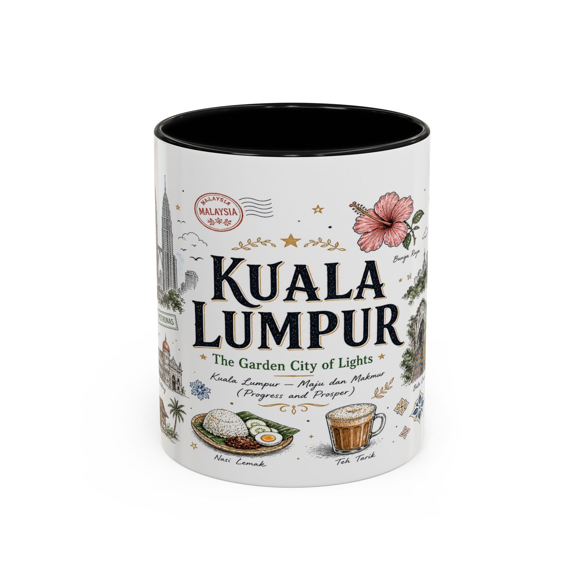 Kuala Lumpur Coffee Mug | Malaysia Souvenir Travel Gift | Accent Color Ceramic 11oz 15oz