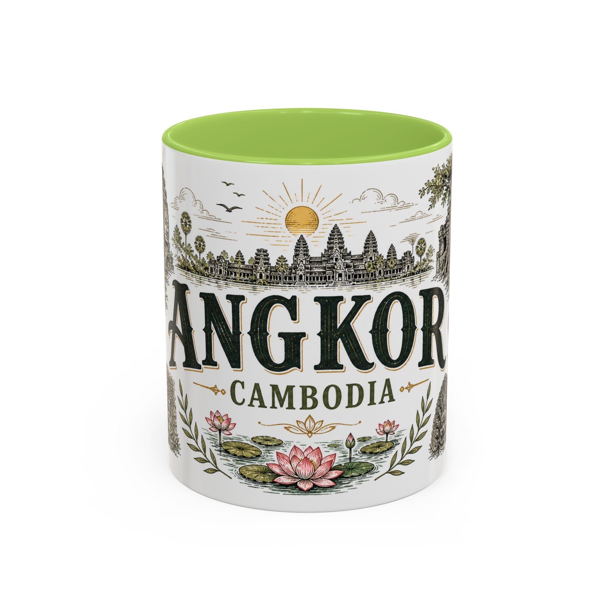 Angkor Coffee Mug | Travel Destination Souvenir Gift | Accent Color Ceramic 11oz 15oz
