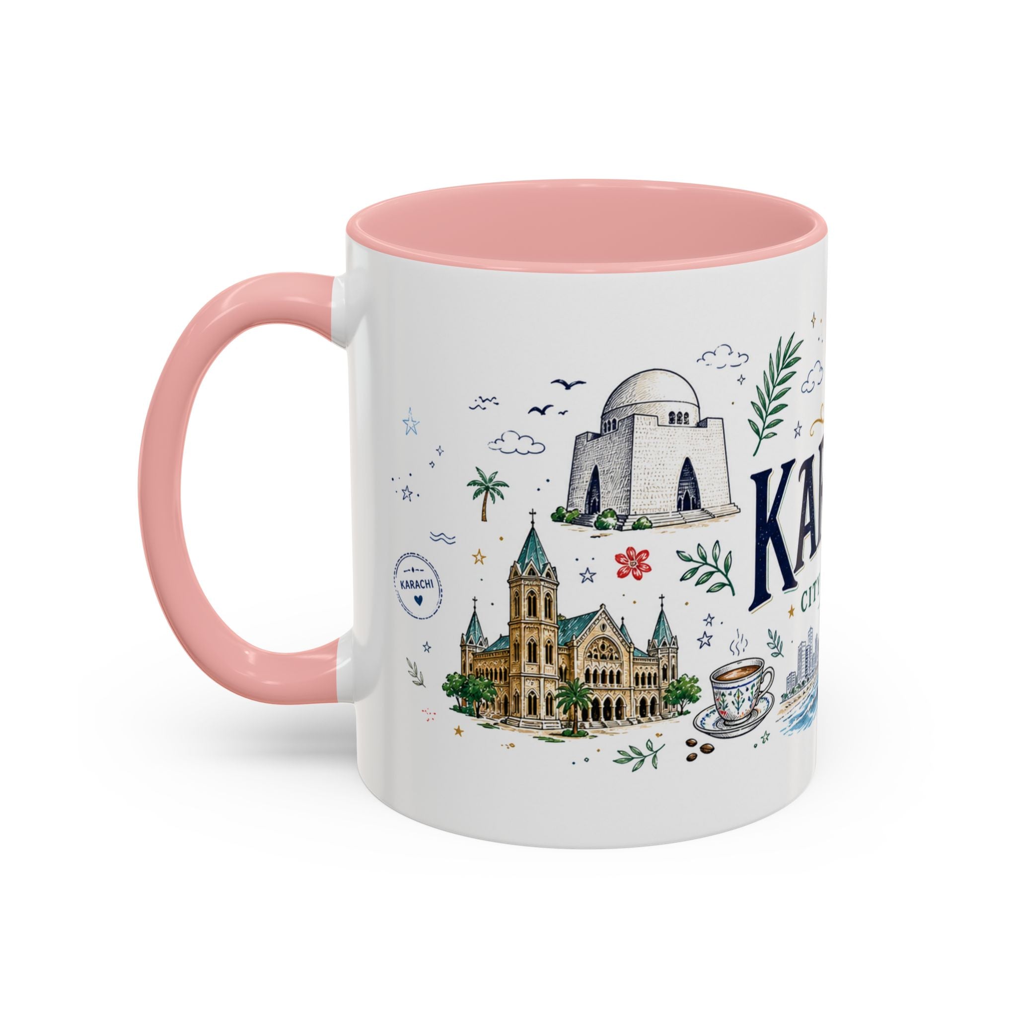 Karachi Coffee Mug | Pakistan Souvenir Travel Gift | Accent Color Ceramic 11oz 15oz