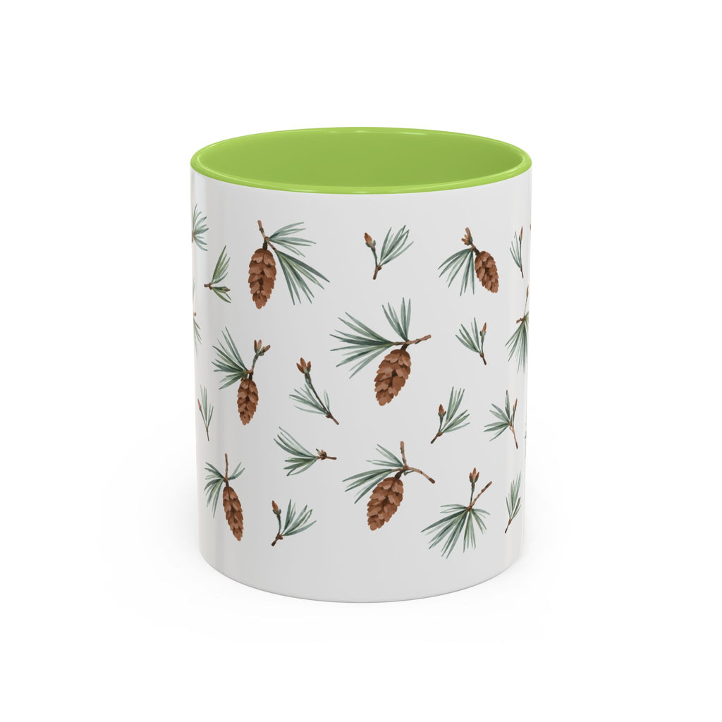 Maine White Pine Cone and Tassel Mug, State Flower Floral Coffee Cup, 11oz Botanical Gift