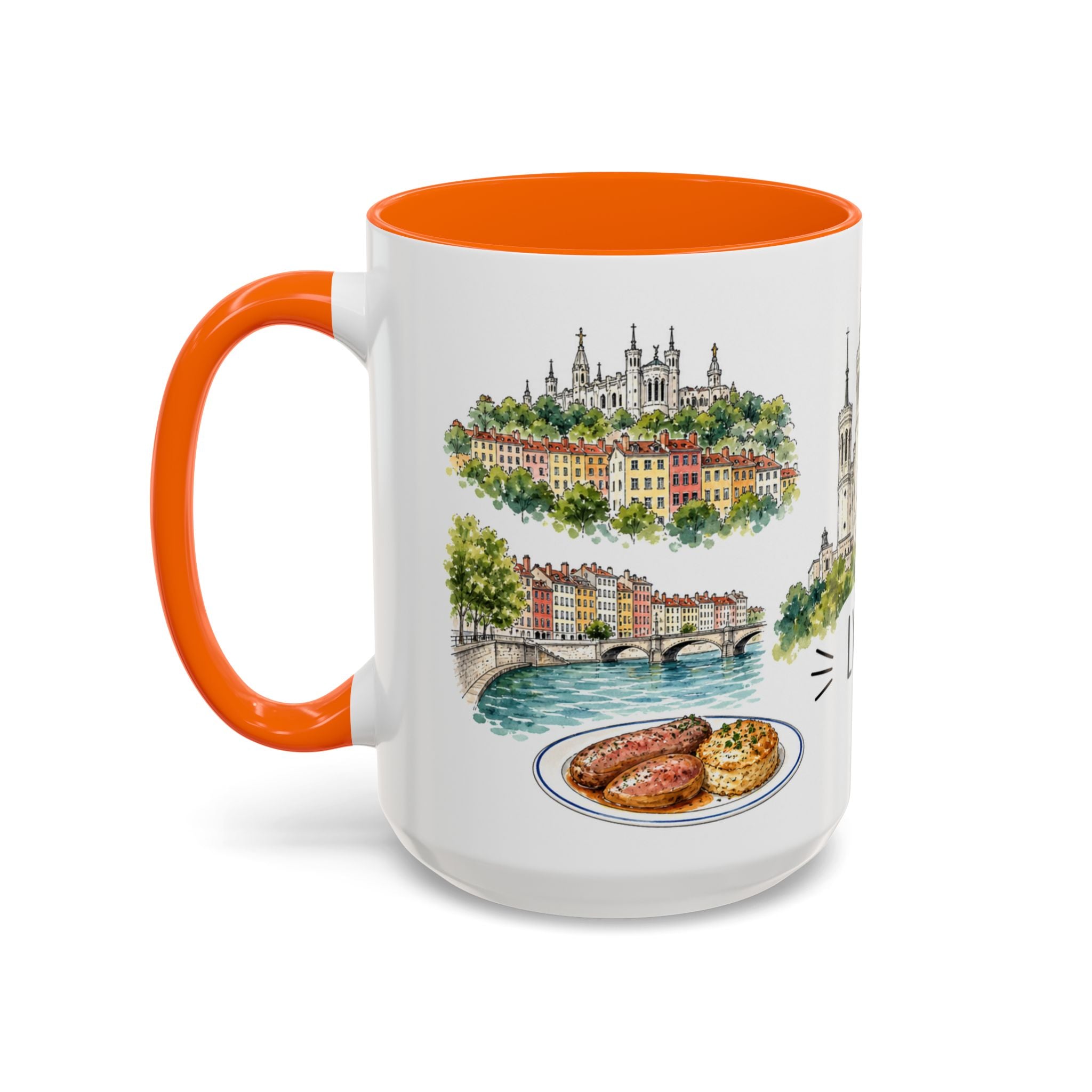 Lyon Illustrated Travel Mug | City Souvenir Accent Coffee Mug | 11oz 15oz Ceramic Cup