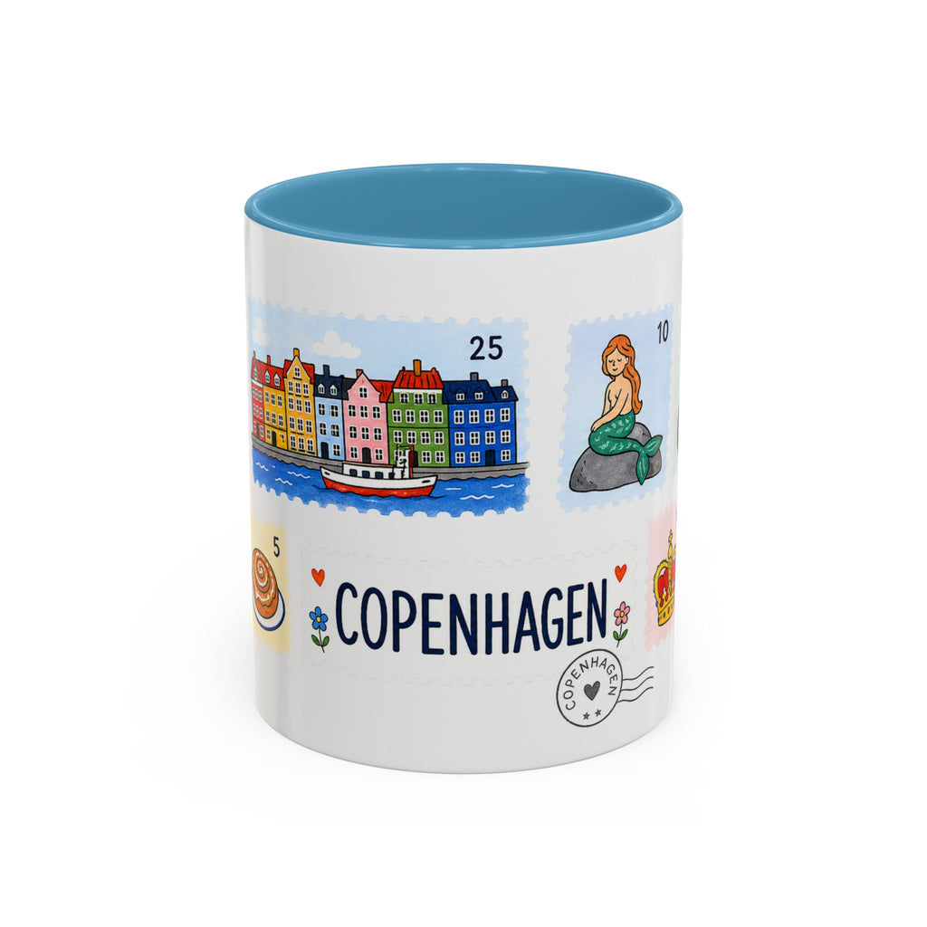 Copenhagen Coffee Mug | Postage Stamp Collage Mug | Travel Souvenir Accent Cup 11oz 15oz