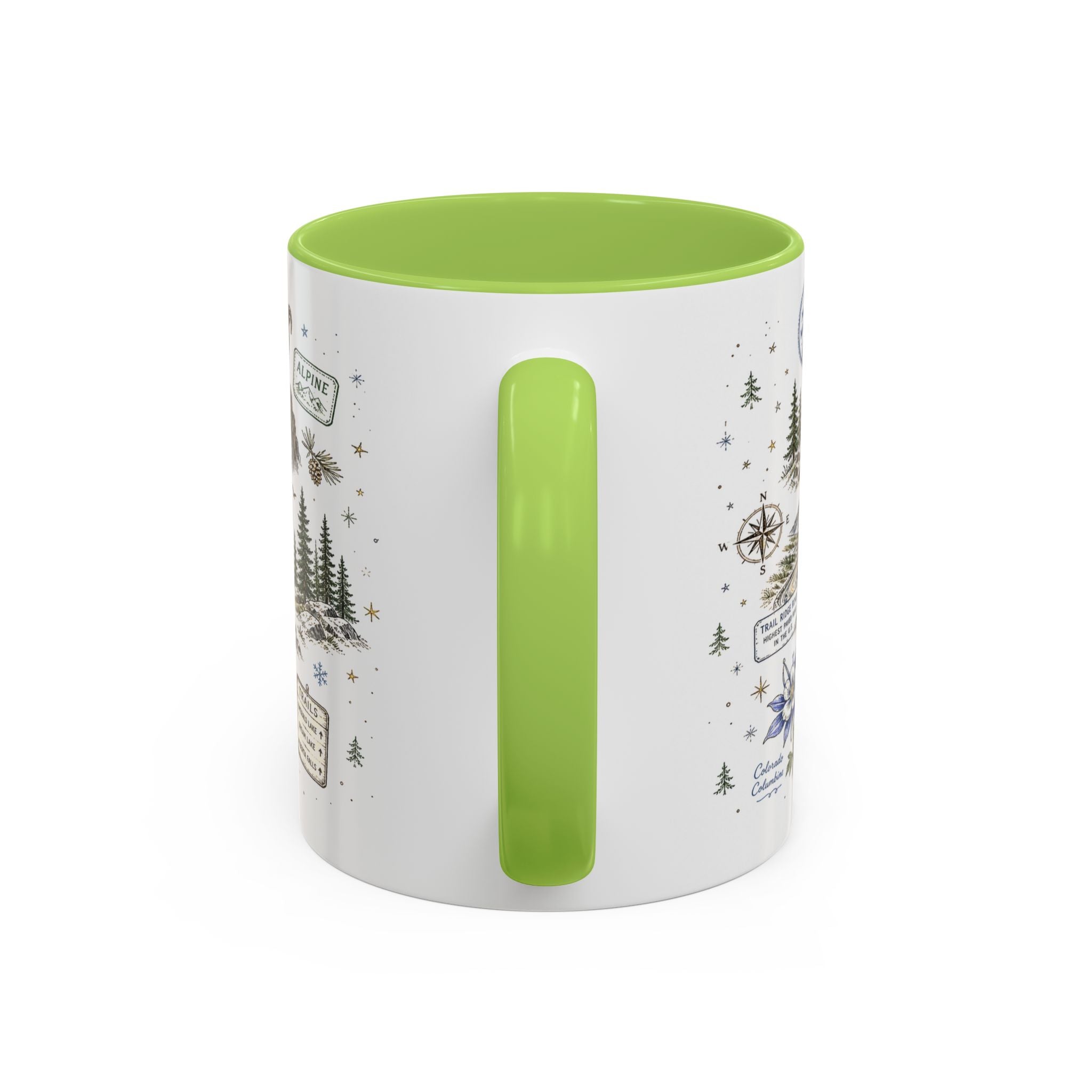Rocky Mountain Coffee Mug | National Park Hiking Camping Gift | Accent Color Ceramic 11oz 15oz
