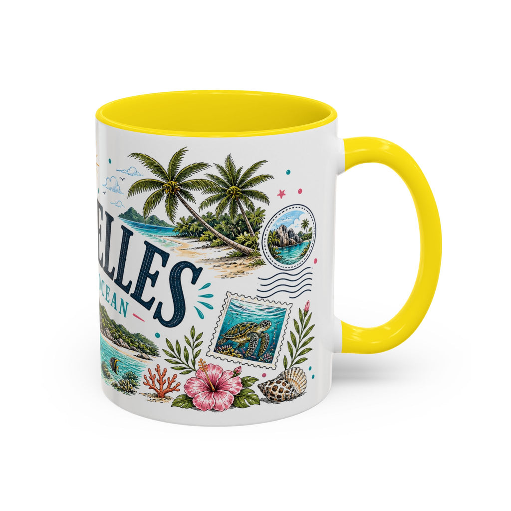Seychelles Coffee Mug | Travel Destination Souvenir Gift | Accent Color Ceramic 11oz 15oz