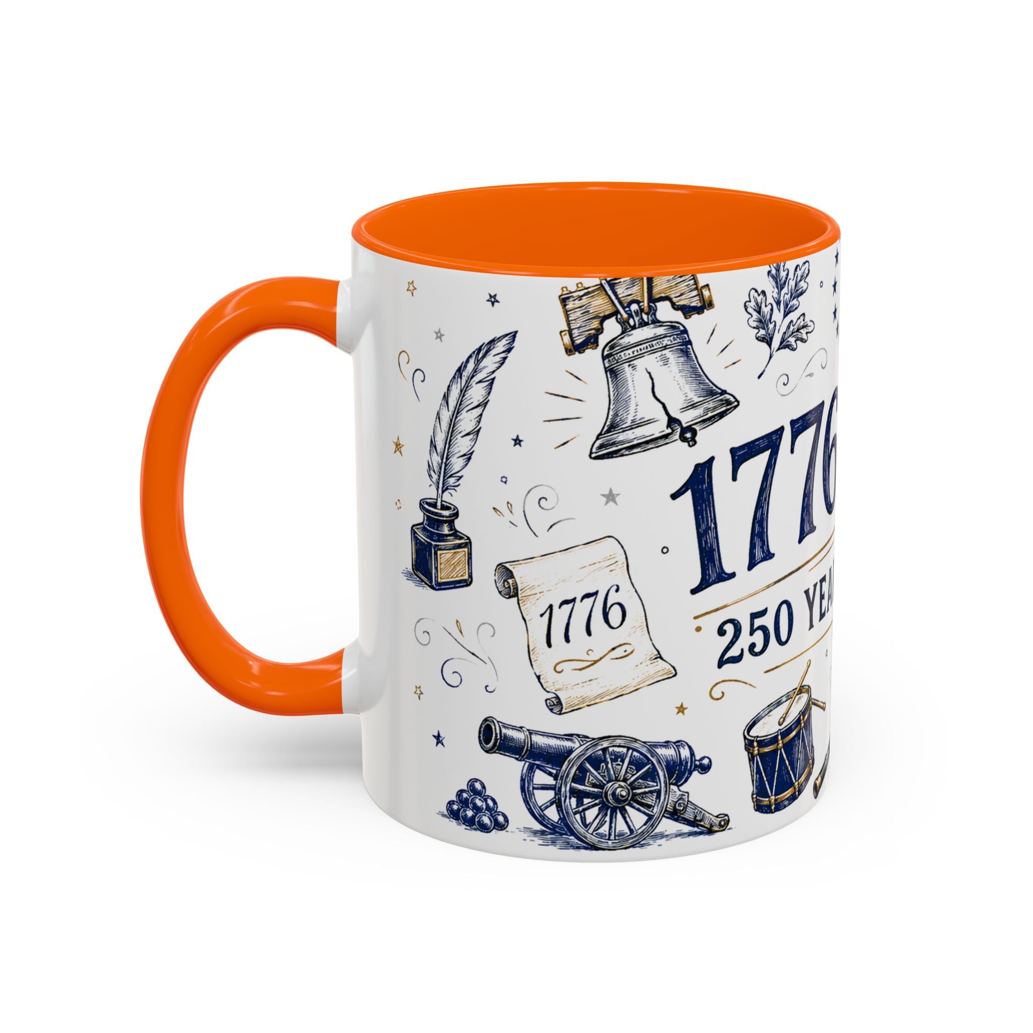 America 250 Coffee Mug | 1776-2026 Patriotic 4th of July Gift | Accent Color Ceramic 11oz 15oz