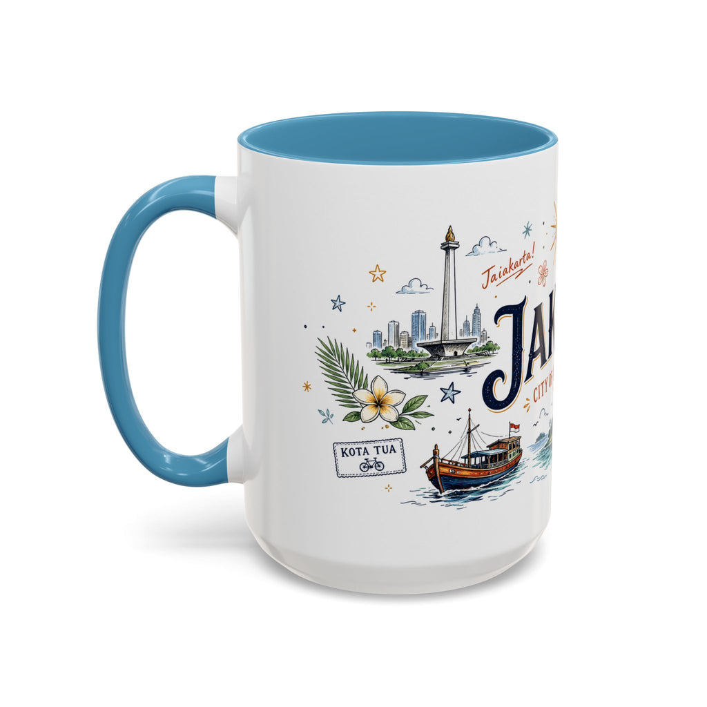 Jakarta Coffee Mug | Indonesia Souvenir Travel Gift | Accent Color Ceramic 11oz 15oz