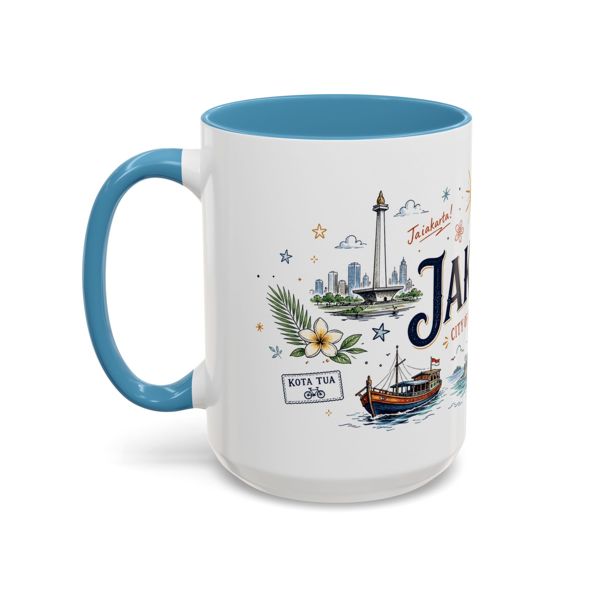 Jakarta Coffee Mug | Indonesia Souvenir Travel Gift | Accent Color Ceramic 11oz 15oz
