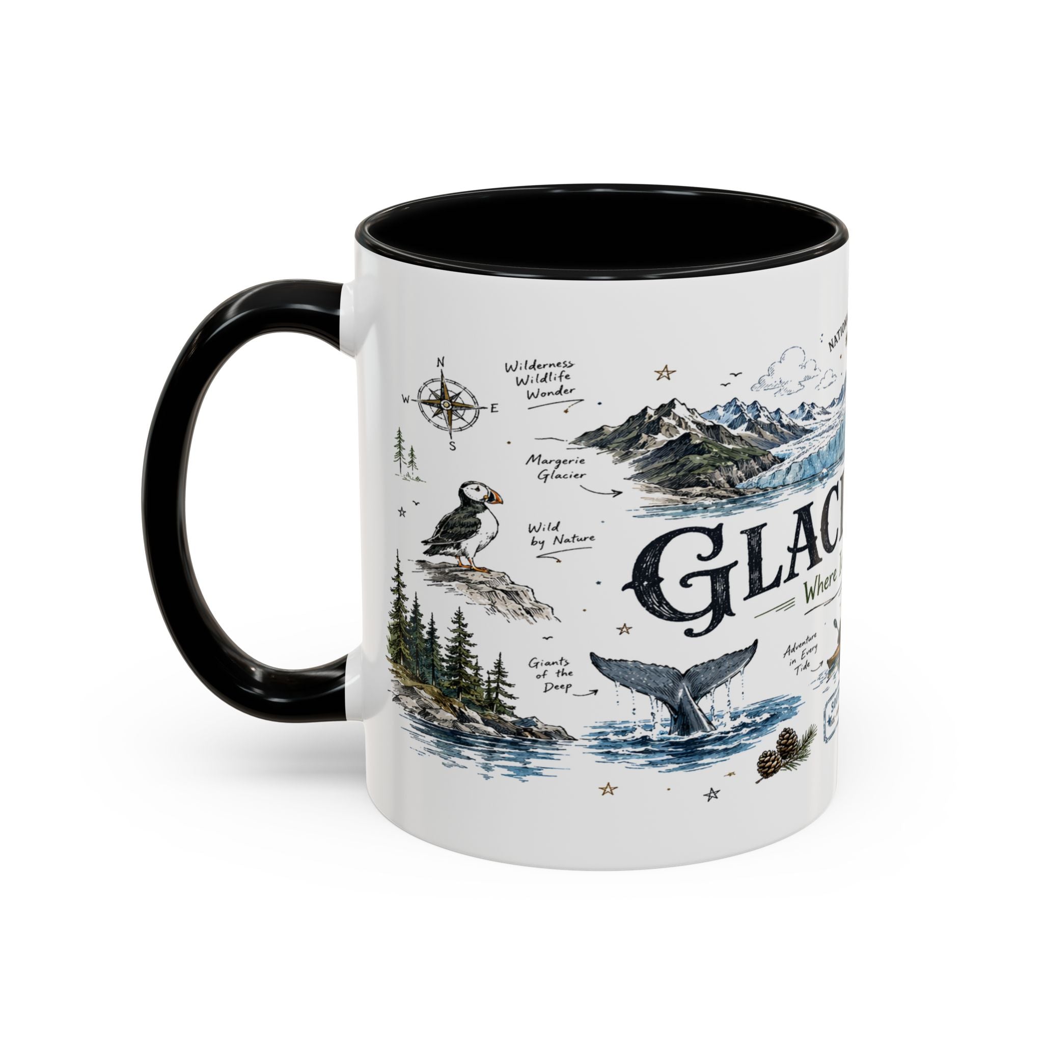 Glacier Bay National Park Coffee Mug | Alaska Wilderness Kayaking Gift | Accent Color Ceramic 11oz 15oz