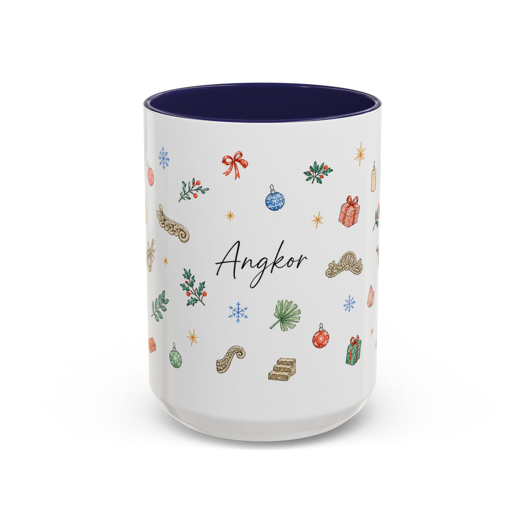 Angkor Christmas Mug | Watercolor Travel Souvenir | Holiday Gift | Accent Ceramic Coffee Cup 11oz 15oz
