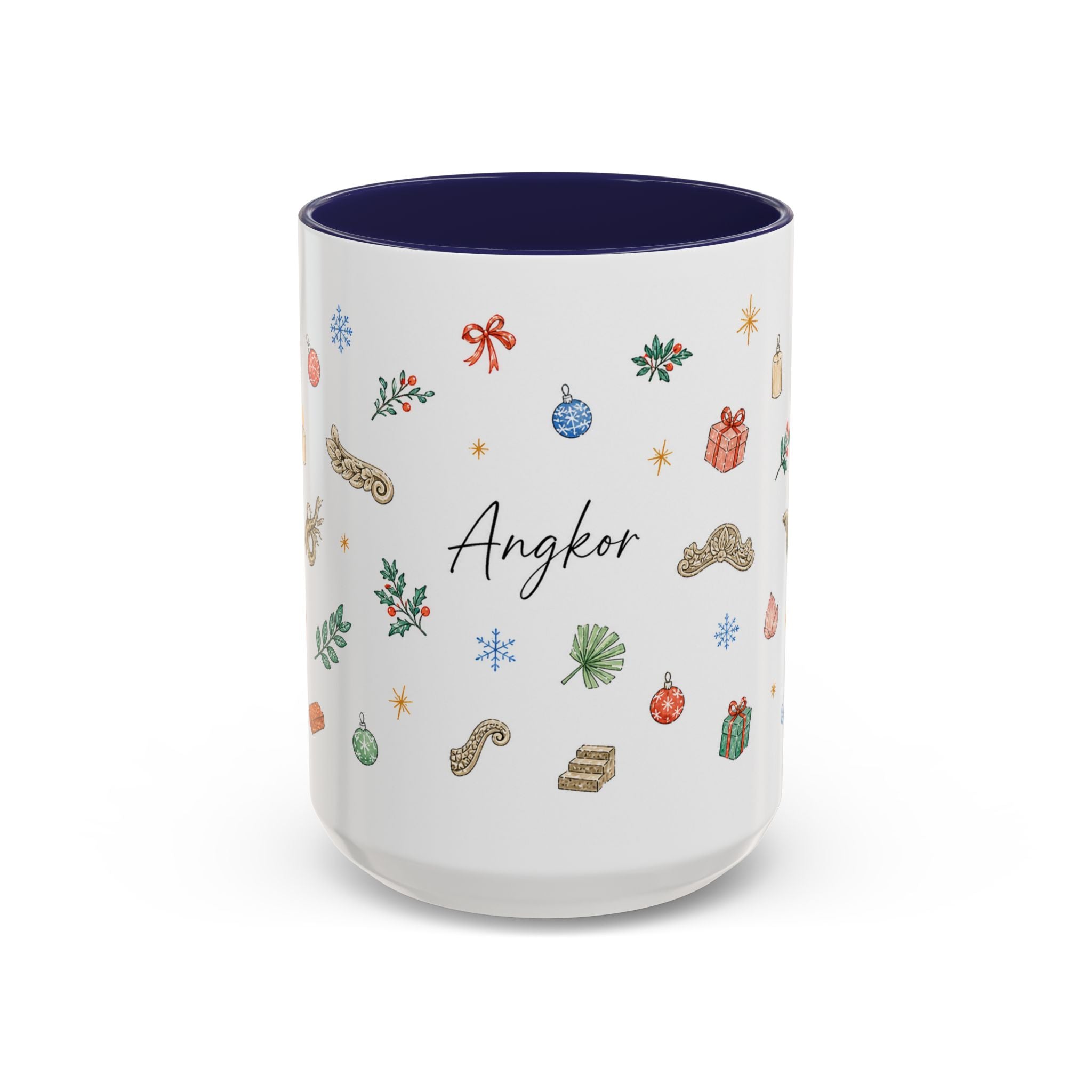 Angkor Christmas Mug | Watercolor Travel Souvenir | Holiday Gift | Accent Ceramic Coffee Cup 11oz 15oz