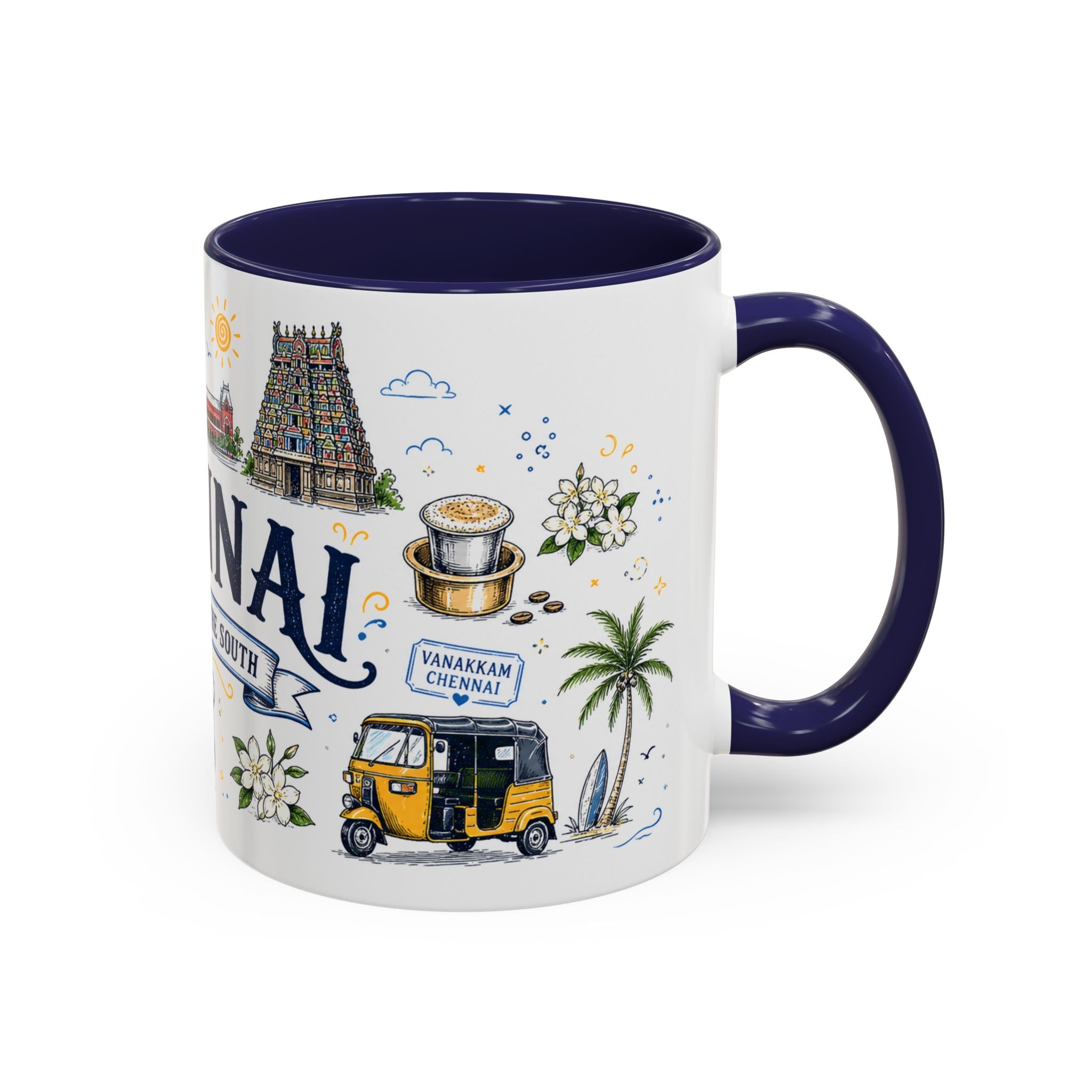 Chennai Coffee Mug | India Souvenir Travel Gift | Accent Color Ceramic 11oz 15oz
