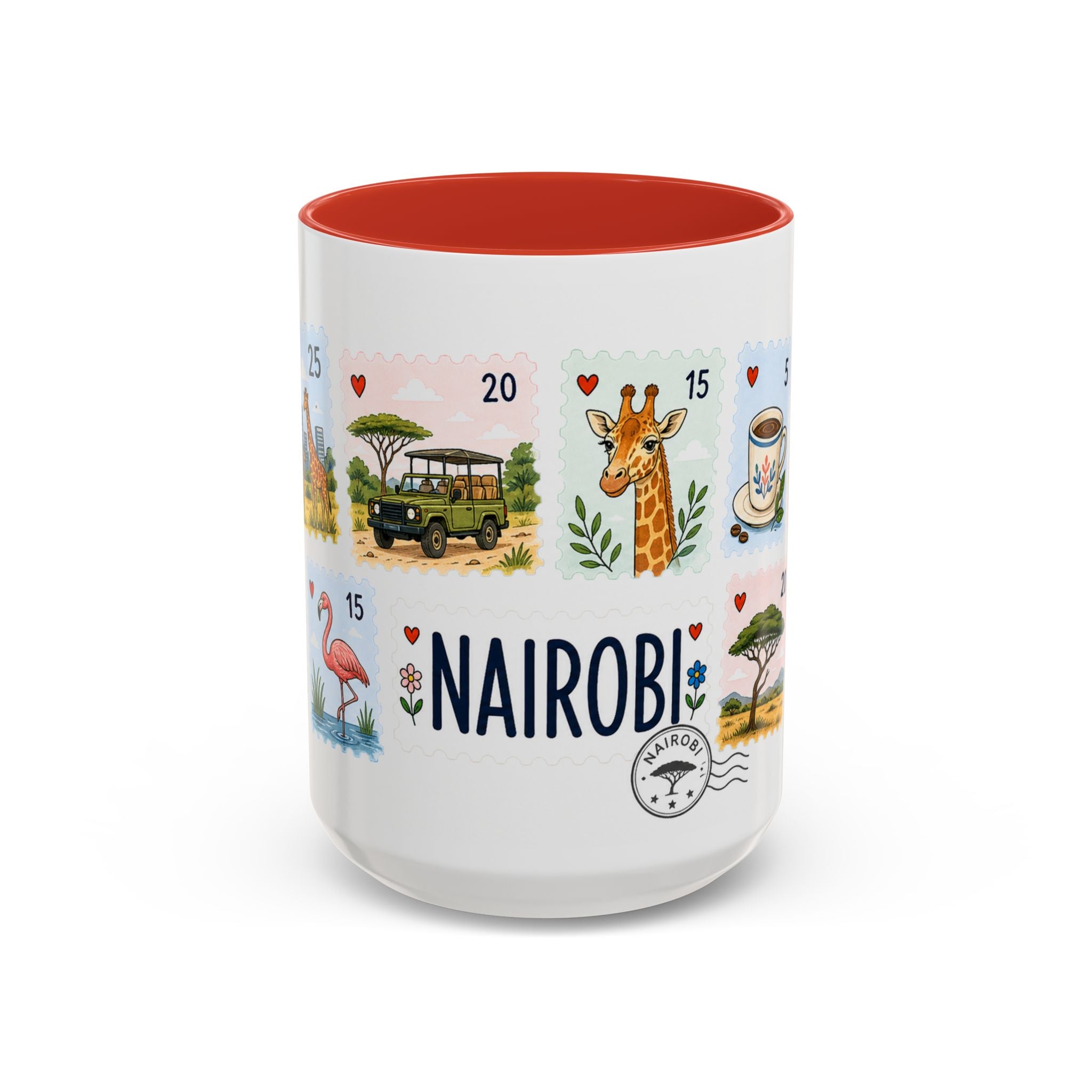 Nairobi Coffee Mug | Postage Stamp Collage Mug | Travel Souvenir Accent Cup 11oz 15oz