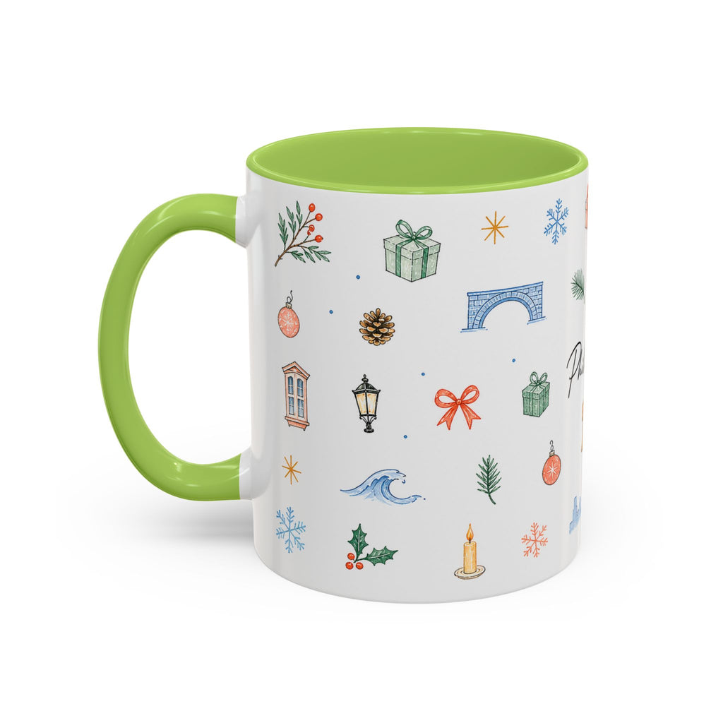 Philadelphia Christmas Mug | Watercolor Travel Souvenir | Holiday Gift | Accent Ceramic Coffee Cup 11oz 15oz