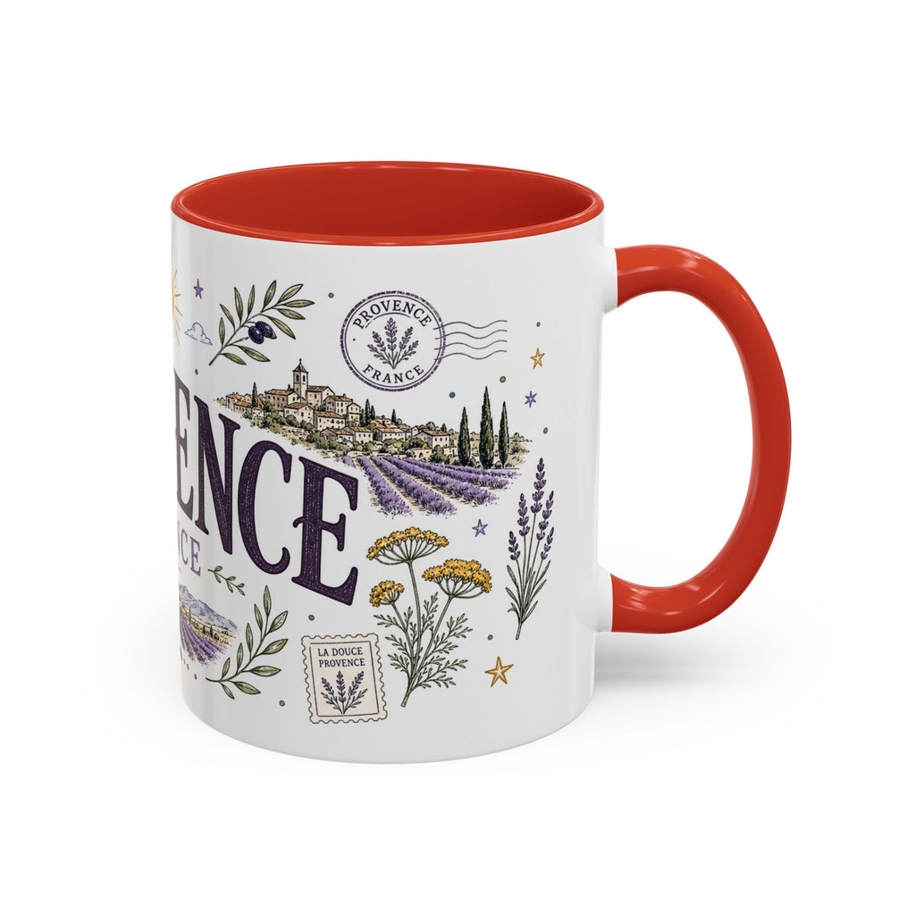 Provence Coffee Mug | Travel Destination Souvenir Gift | Accent Color Ceramic 11oz 15oz