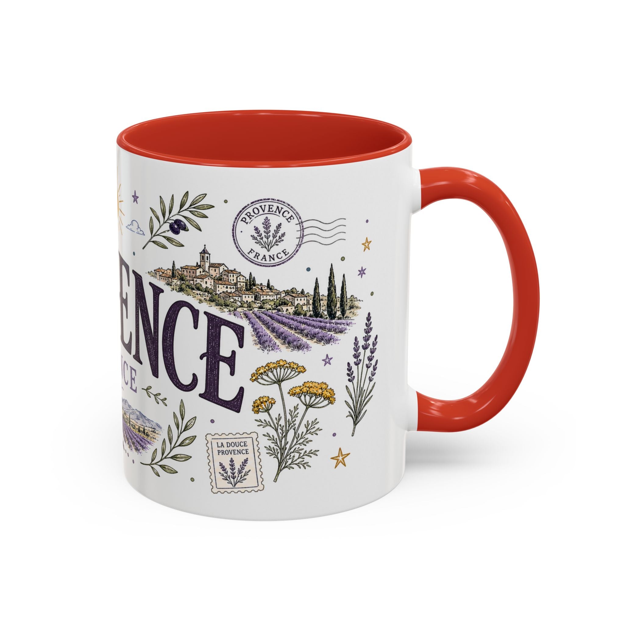Provence Coffee Mug | Travel Destination Souvenir Gift | Accent Color Ceramic 11oz 15oz
