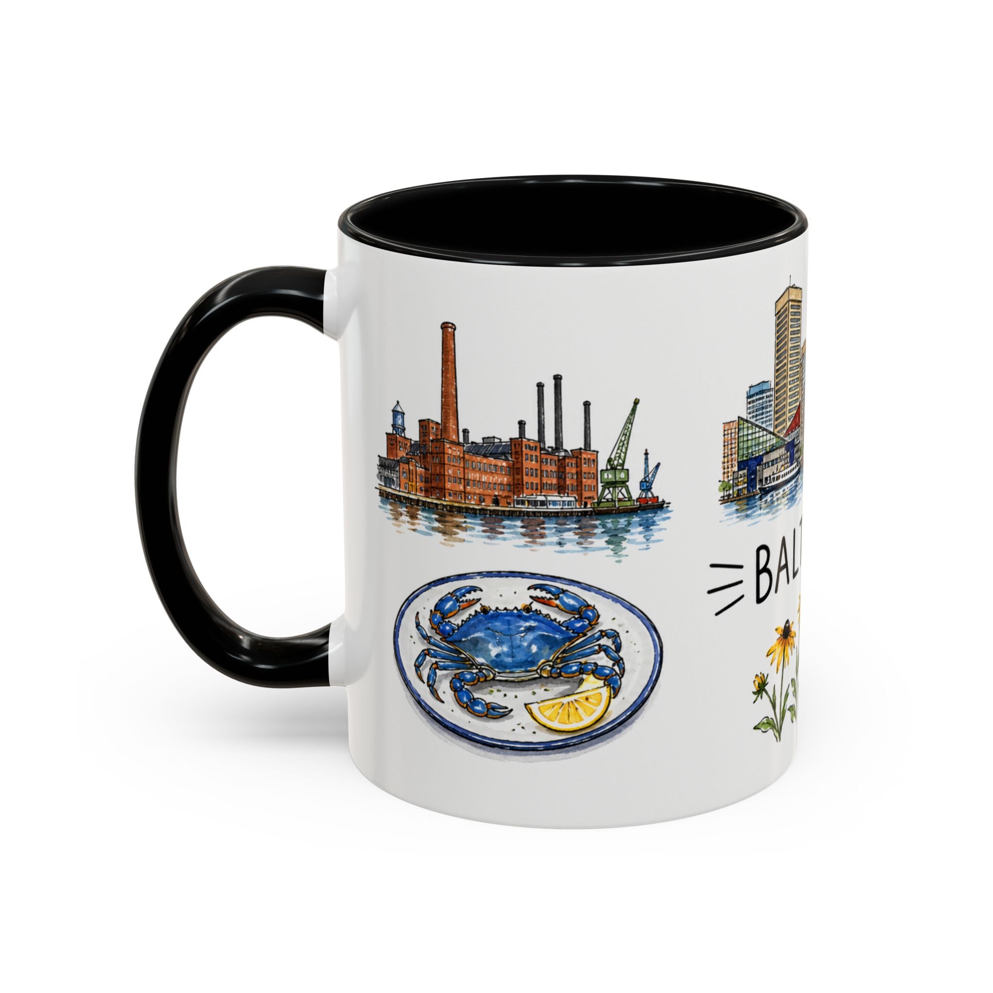 Baltimore Illustrated Travel Mug | City Souvenir Accent Coffee Mug | 11oz 15oz Ceramic Cup
