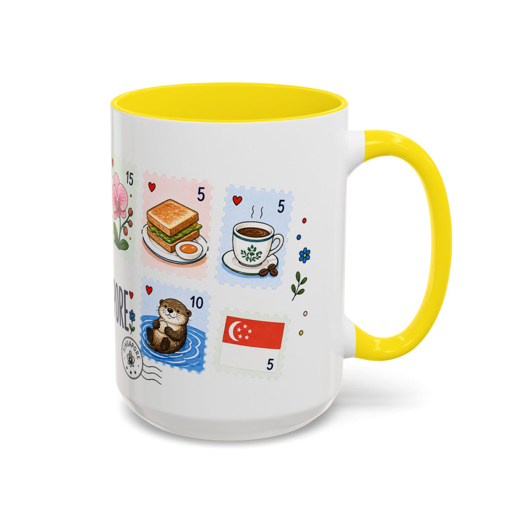 Singapore Coffee Mug | Postage Stamp Collage Mug | Travel Souvenir Accent Cup 11oz 15oz