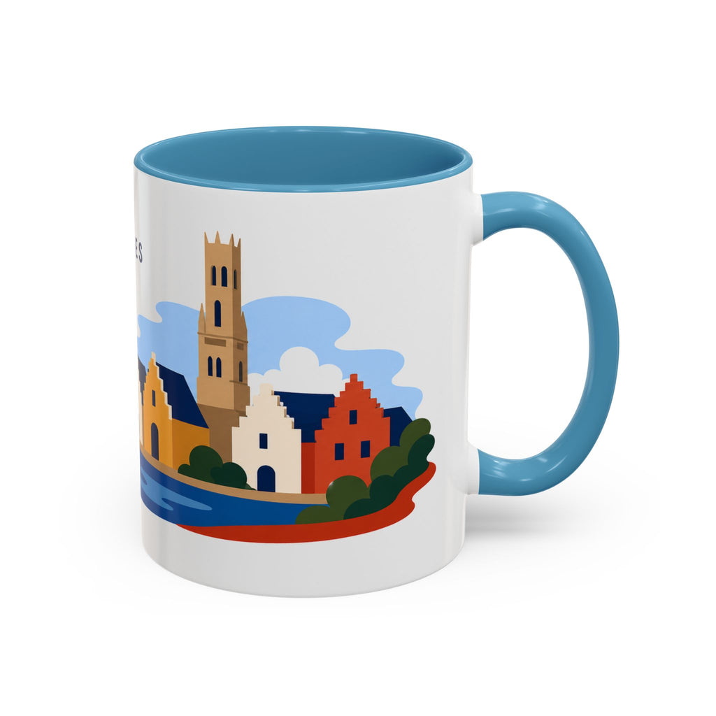 Bruges Coffee Mug | Travel Destination Souvenir Gift | Accent Color Ceramic 11oz 15oz