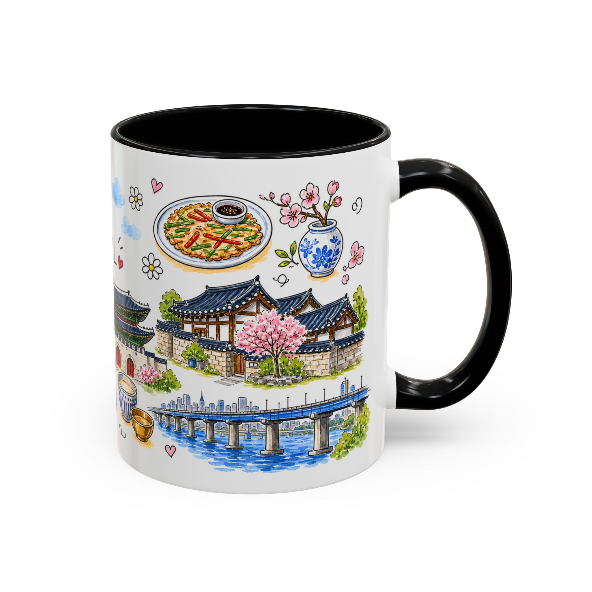 Seoul Illustrated Travel Mug | City Souvenir Accent Coffee Mug | 11oz 15oz Ceramic Cup