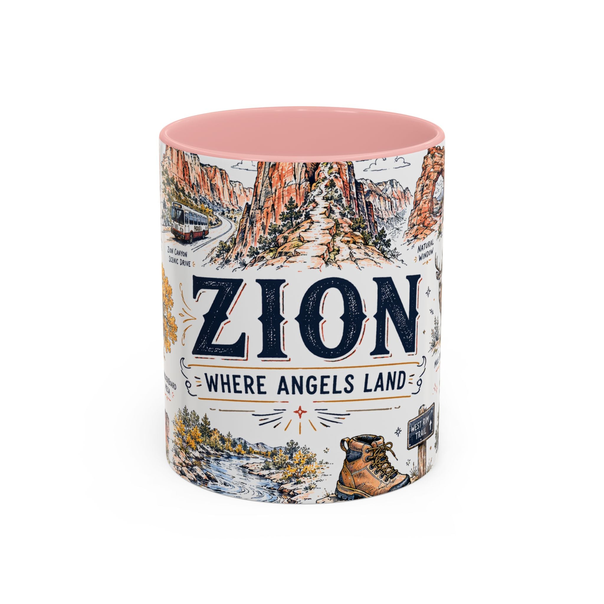 Zion National Park Coffee Mug | Hiking Camping Nature Gift | Accent Color Ceramic 11oz 15oz
