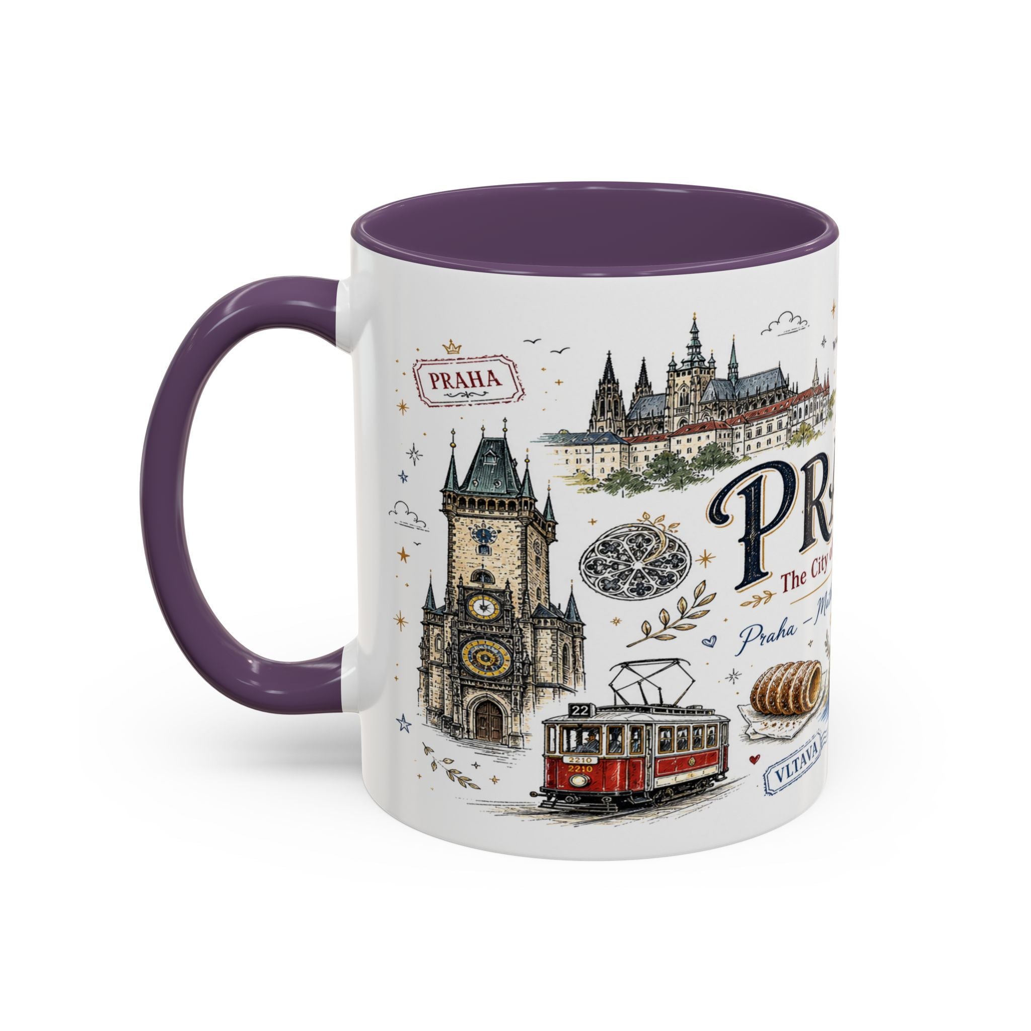 Prague Coffee Mug | Czech Republic Souvenir Travel Gift | Accent Color Ceramic 11oz 15oz