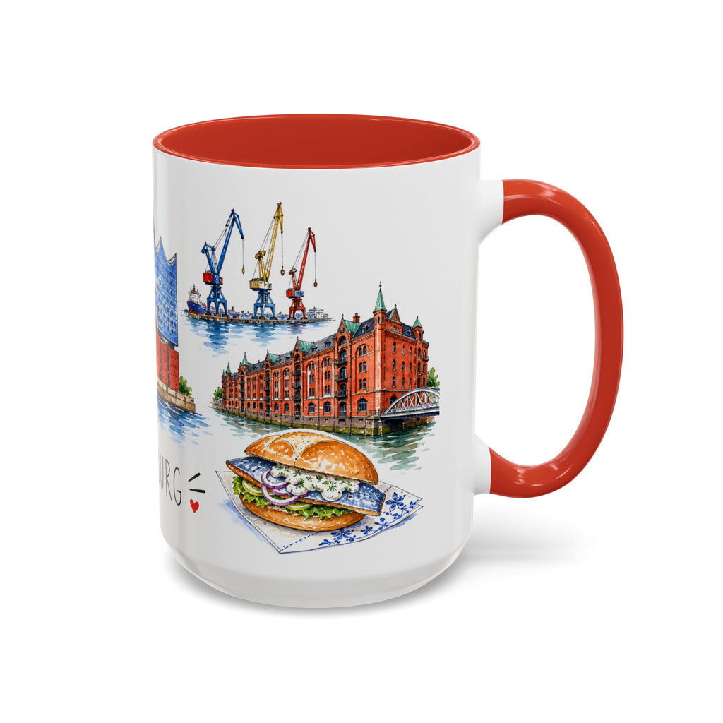 Hamburg Illustrated Travel Mug | City Souvenir Accent Coffee Mug | 11oz 15oz Ceramic Cup