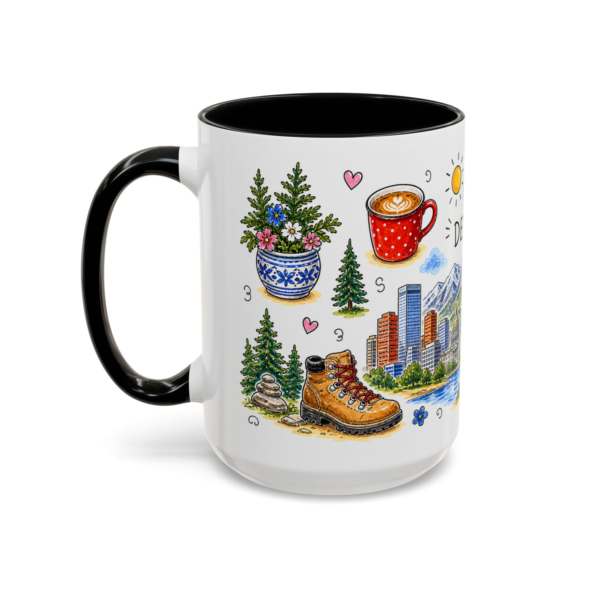 Denver Illustrated Travel Mug | City Souvenir Accent Coffee Mug | 11oz 15oz Ceramic Cup