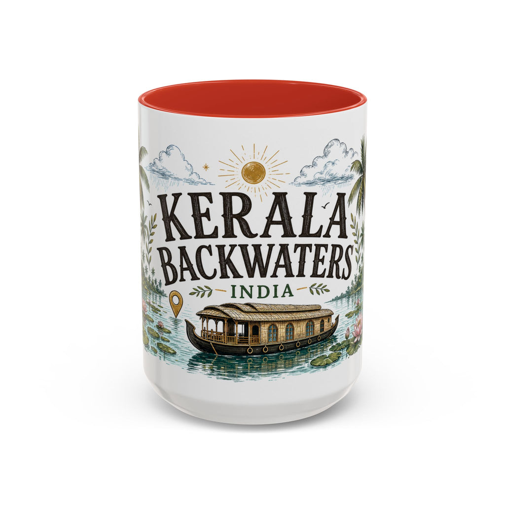 Kerala Backwaters Coffee Mug | Travel Destination Souvenir Gift | Accent Color Ceramic 11oz 15oz