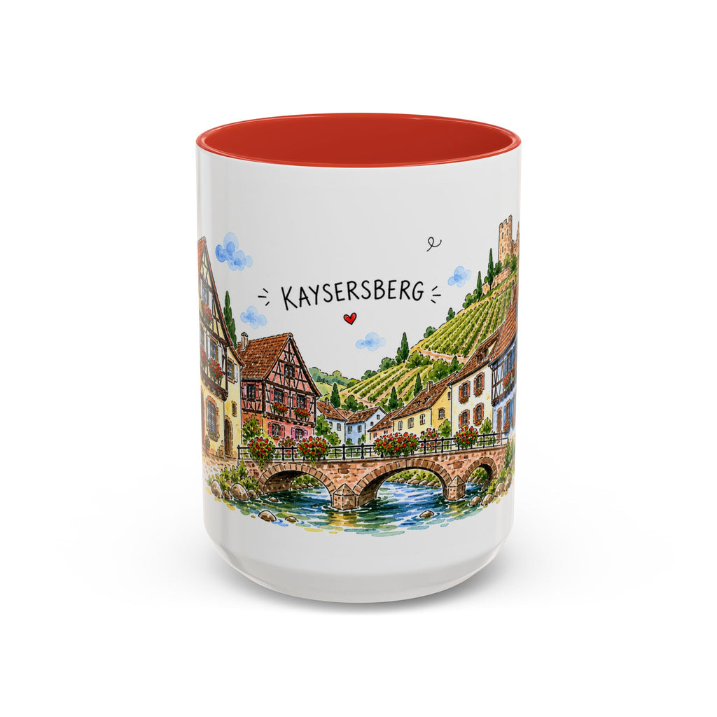 Kaysersberg Illustrated Travel Mug | France Souvenir Accent Coffee Mug | 11oz 15oz Ceramic Cup