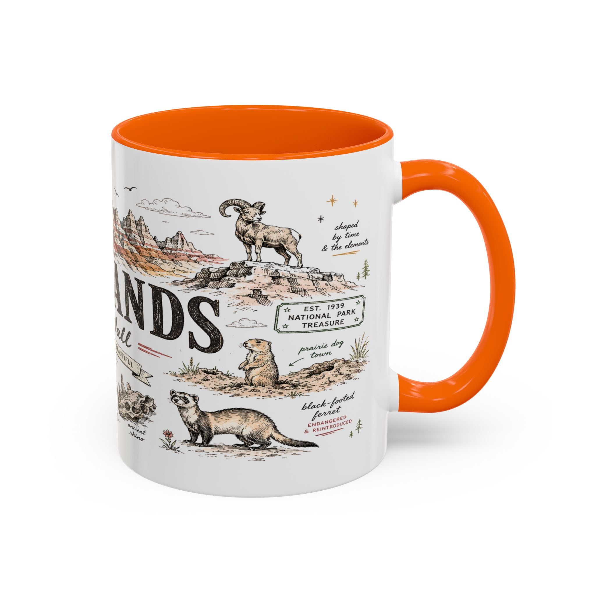 Badlands National Park Coffee Mug | South Dakota Prairie Fossil Hiking Gift | Accent Color Ceramic 11oz 15oz