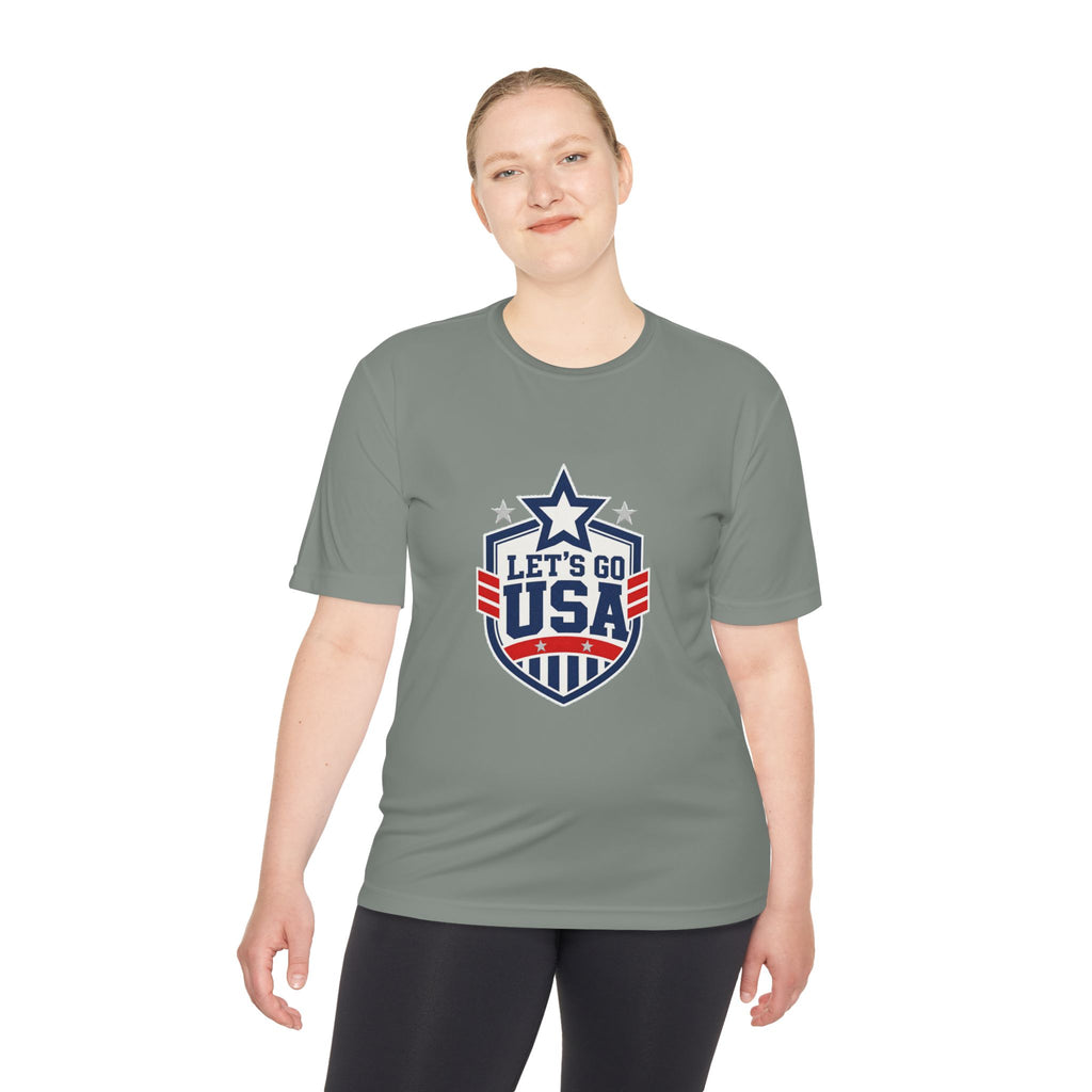 United States Soccer T Shirt, Let's Go USA Fan Tee, Moisture Wicking Sport Shirt