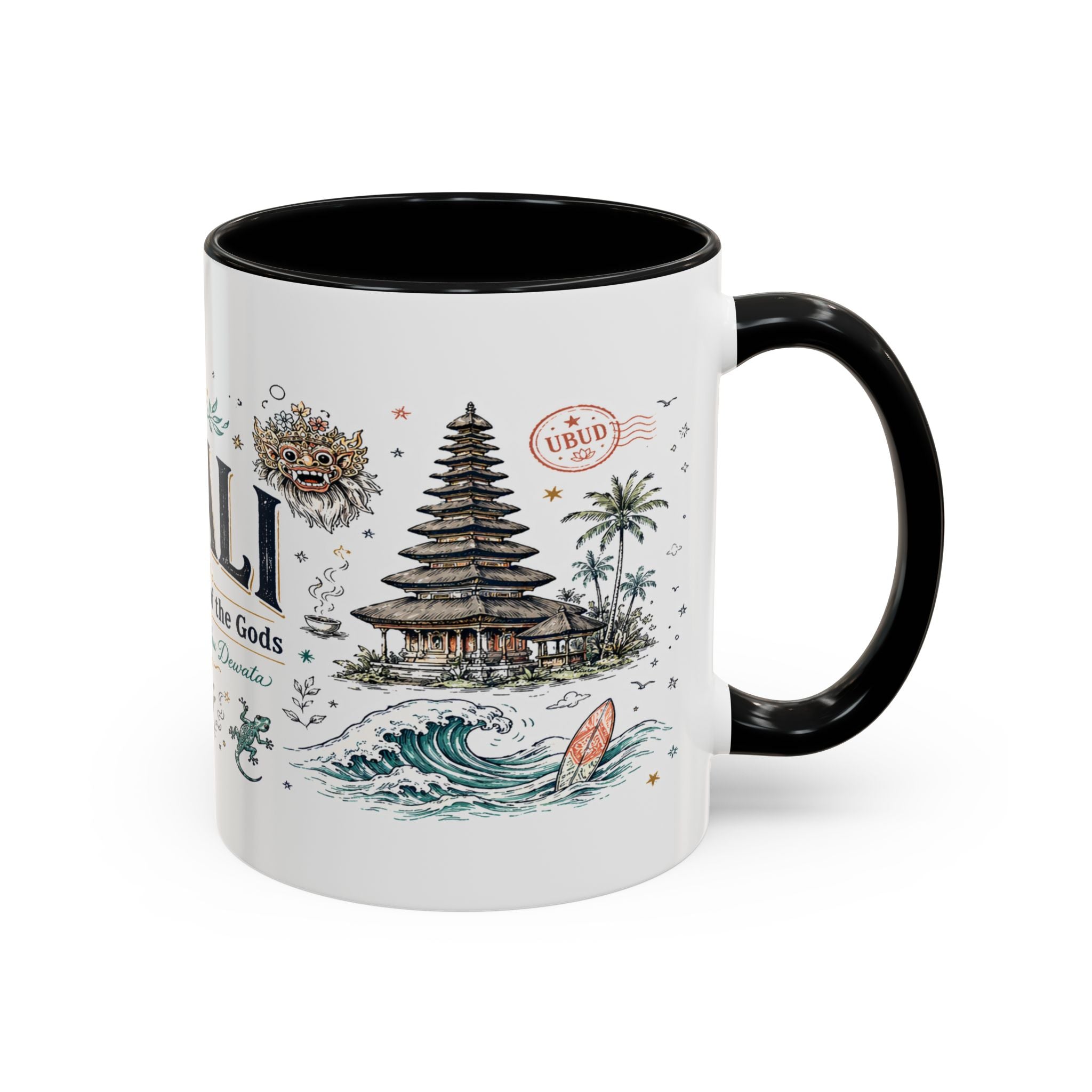 Bali Coffee Mug | Indonesia Souvenir Travel Gift | Accent Color Ceramic 11oz 15oz