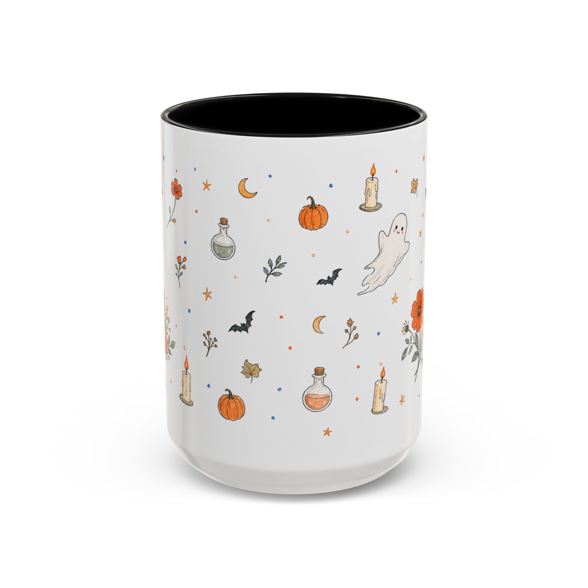 Friendly Ghost Halloween Mug | Pumpkin Flower Watercolor Gift | Accent Cup 11oz 15oz