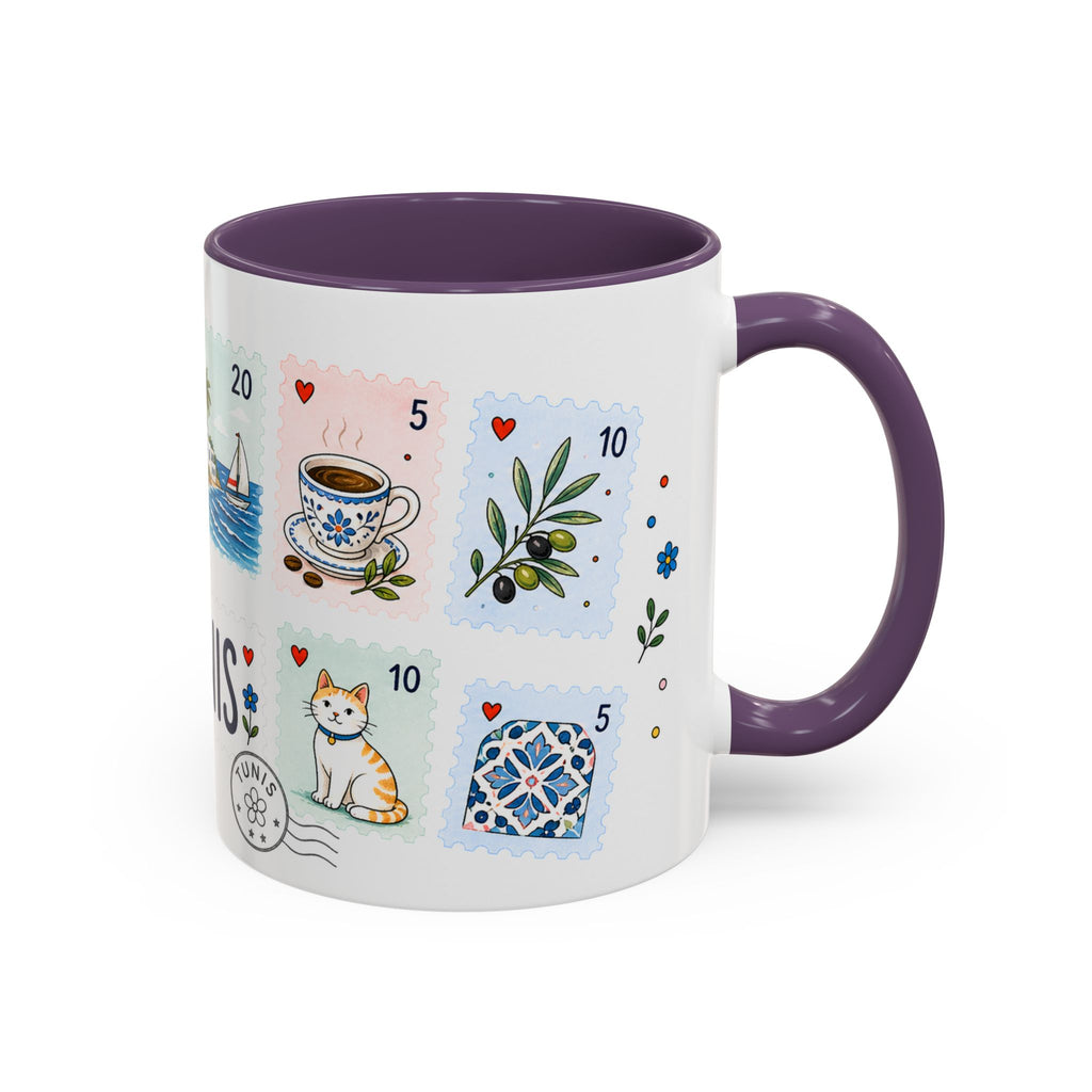 Tunis Coffee Mug | Postage Stamp Collage Mug | Travel Souvenir Accent Cup 11oz 15oz