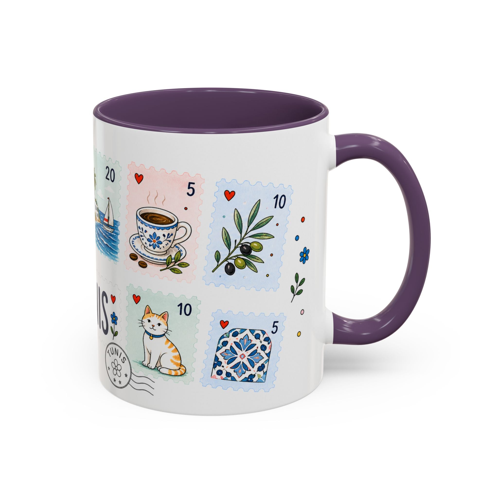 Tunis Coffee Mug | Postage Stamp Collage Mug | Travel Souvenir Accent Cup 11oz 15oz