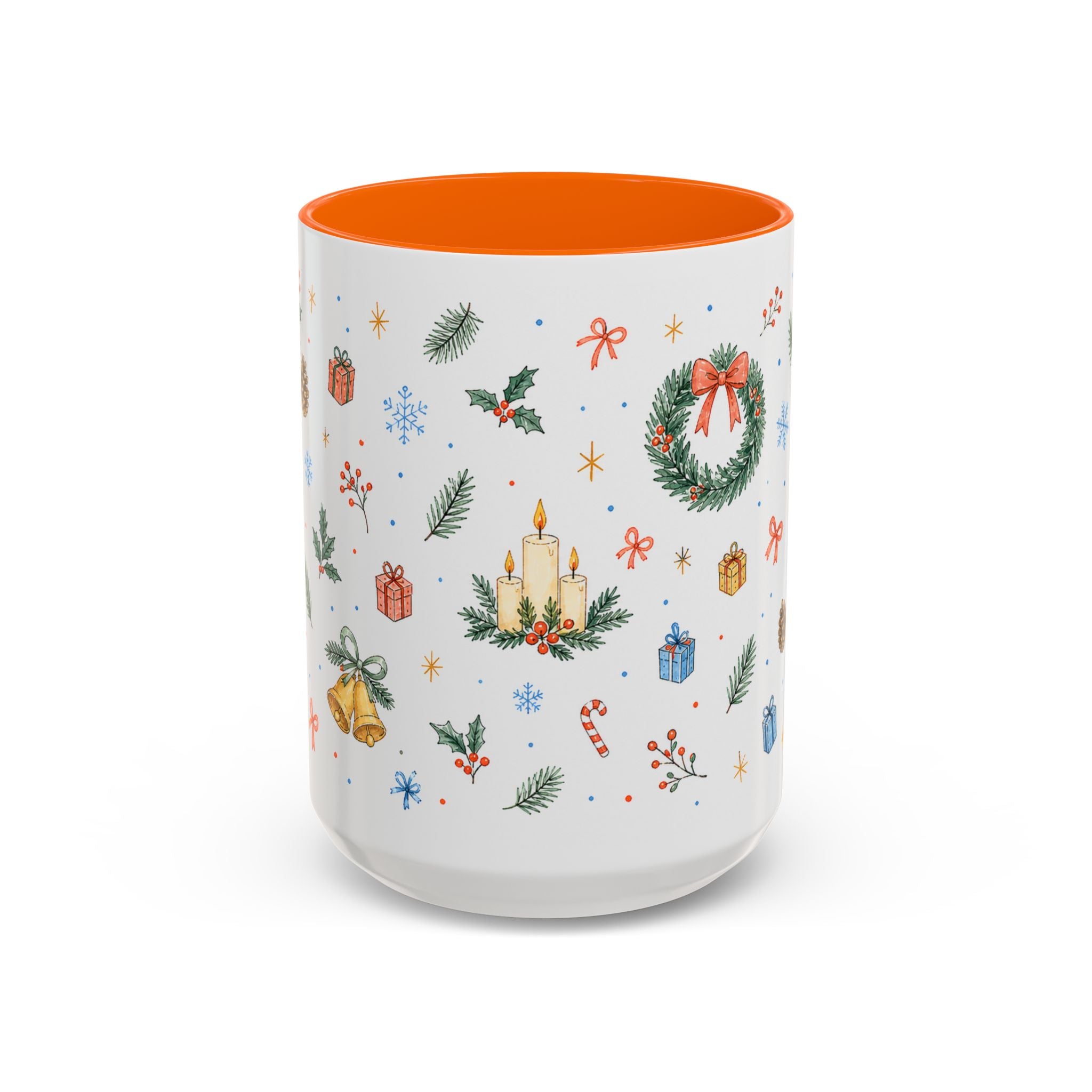 Christmas Candle Mug | Holly Wreath Watercolor Holiday Gift | Accent Cup 11oz 15oz