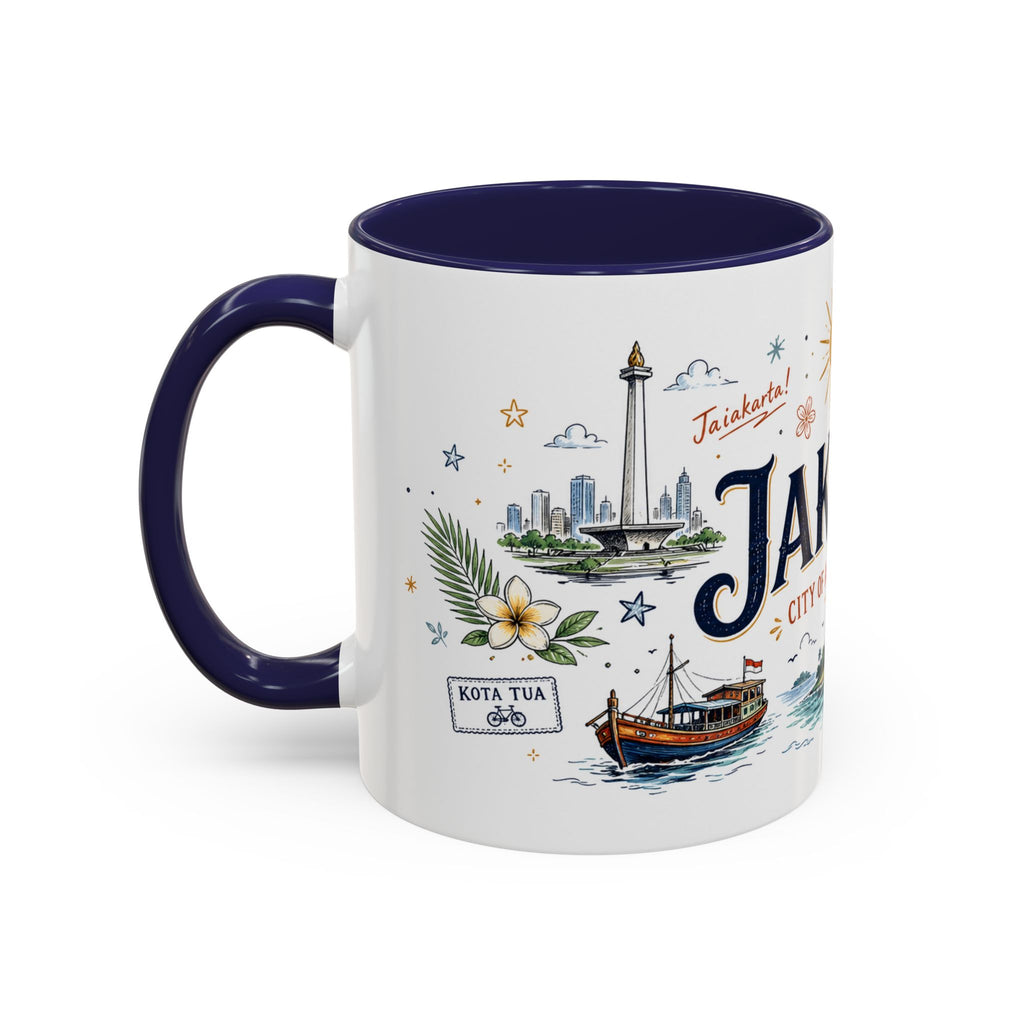 Jakarta Coffee Mug | Indonesia Souvenir Travel Gift | Accent Color Ceramic 11oz 15oz