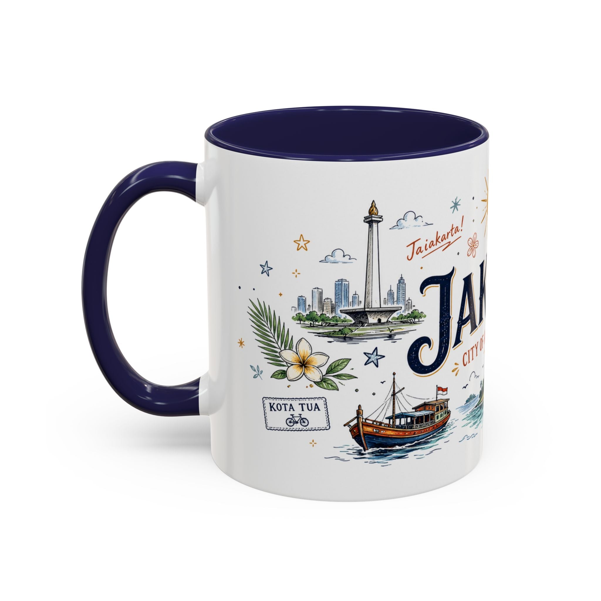 Jakarta Coffee Mug | Indonesia Souvenir Travel Gift | Accent Color Ceramic 11oz 15oz