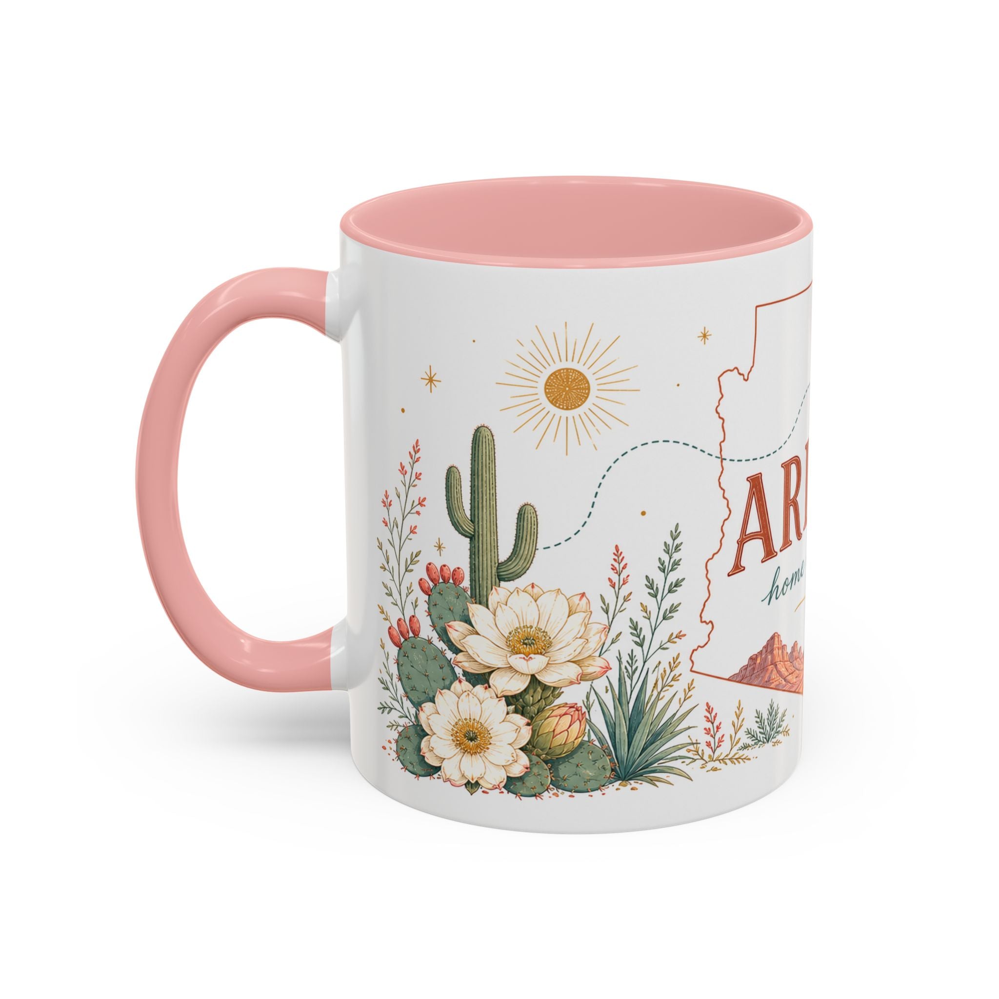 Arizona State Map Mug | Desert Landscape, Botanical Accents, Homesick Gift
