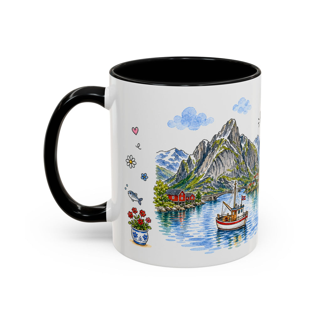 Reine Illustrated Travel Mug | Norway Souvenir Accent Coffee Mug | 11oz 15oz Ceramic Cup